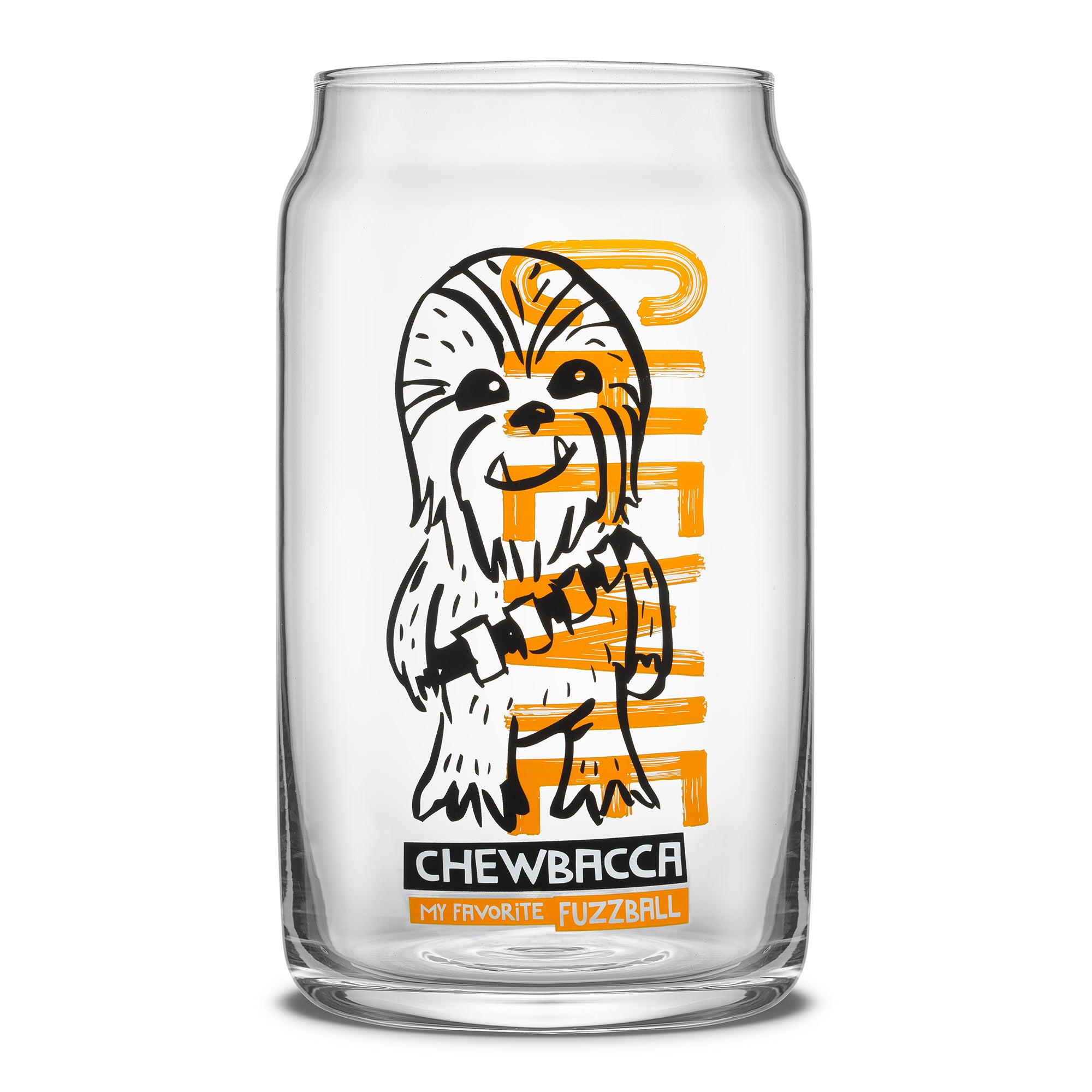 JoyJolt's Star Wars 'Now Playing' glass tumbler set, a must-have addition to any fan's drinkware collection. Featuring Chewbacca.