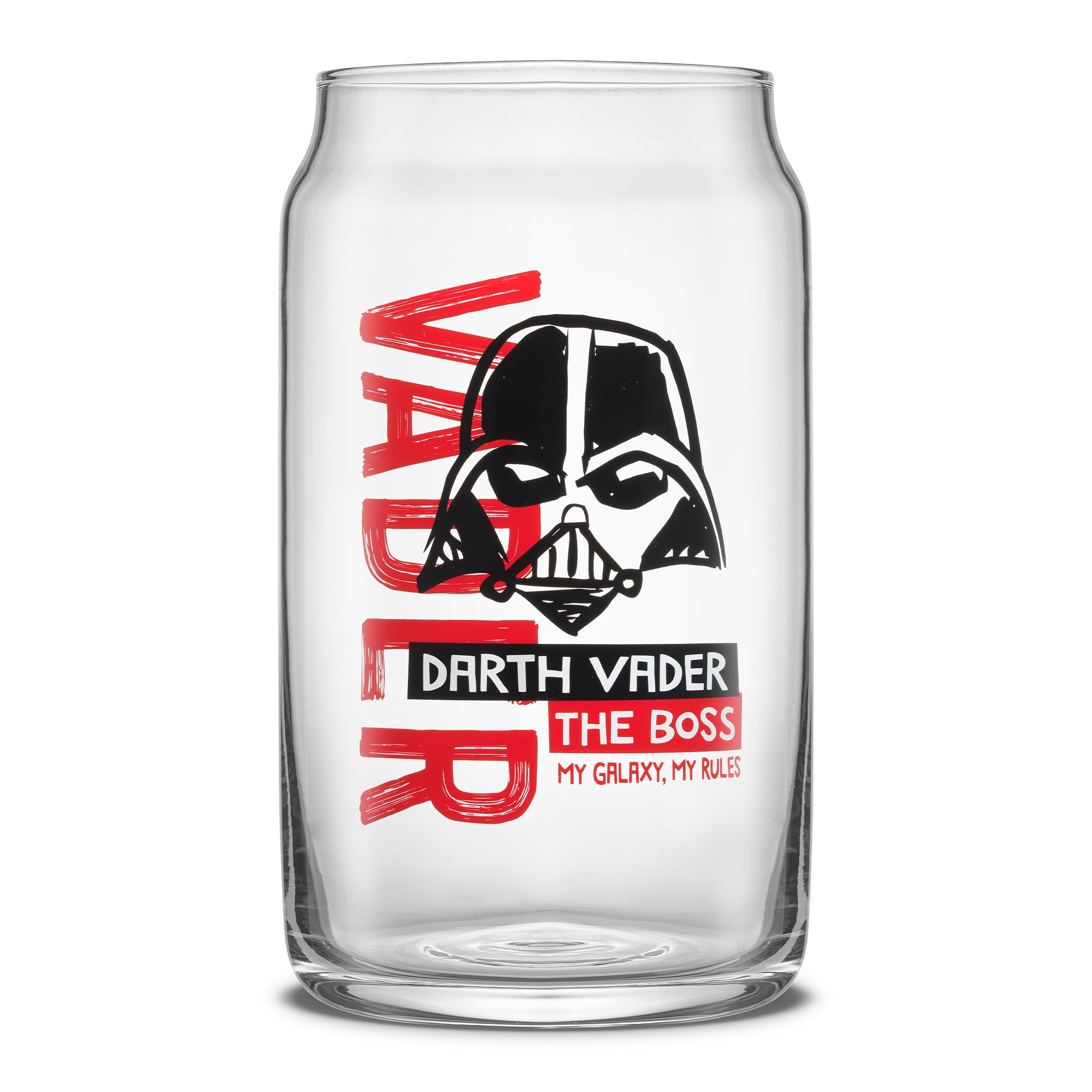 JoyJolt's Star Wars 'Now Playing' glass tumbler set, a must-have addition to any fan's drinkware collection. Featuring Darth Vadar.