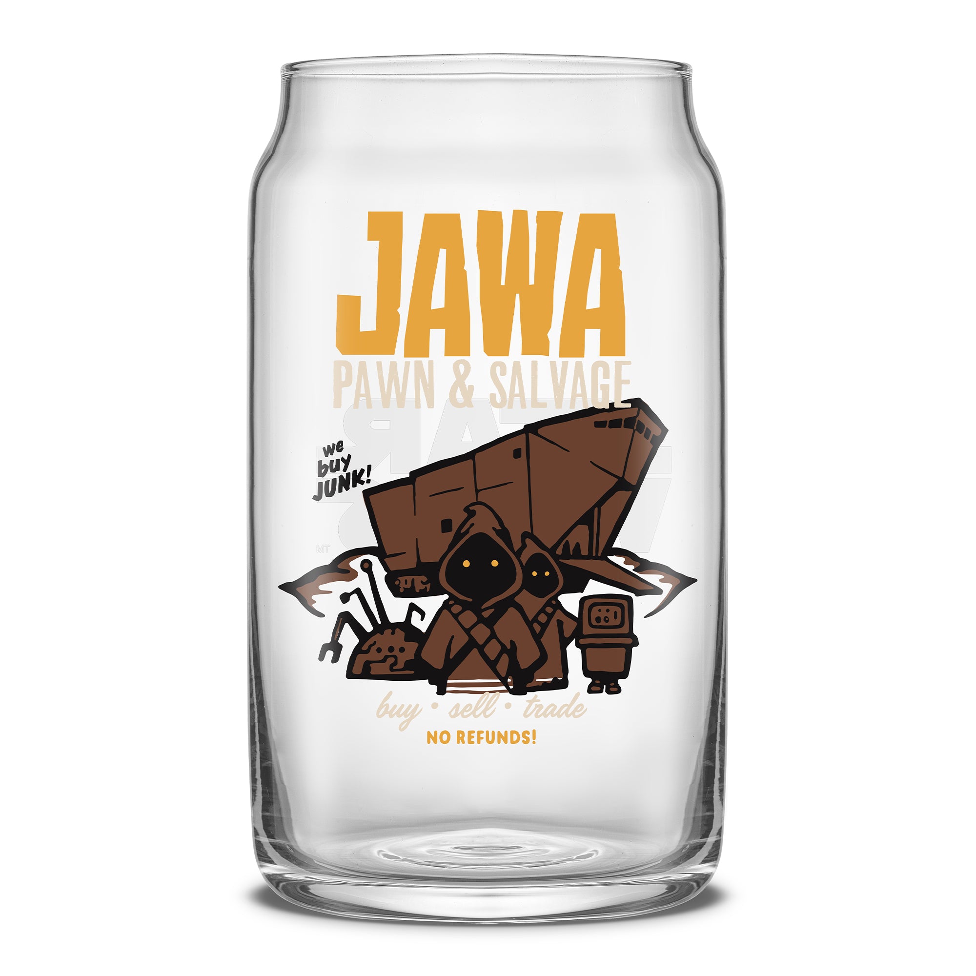 Retro-inspired Star Wars can-shaped drinking glasses featuring Jawa.