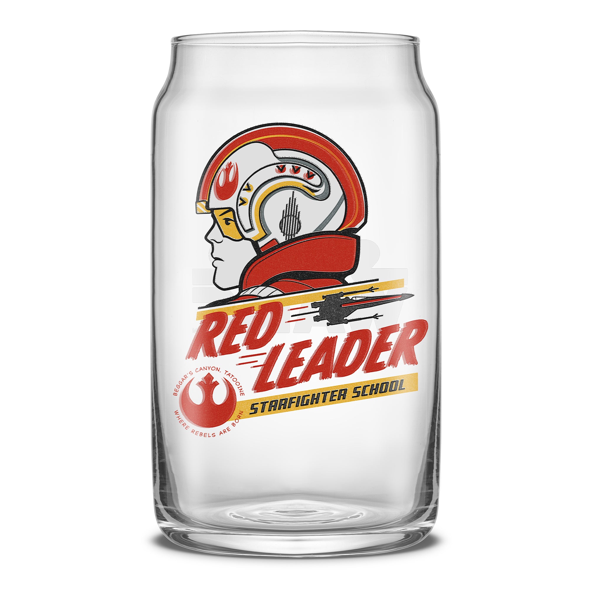 Retro-inspired Star Wars can-shaped drinking glasses featuring Red Leader.
