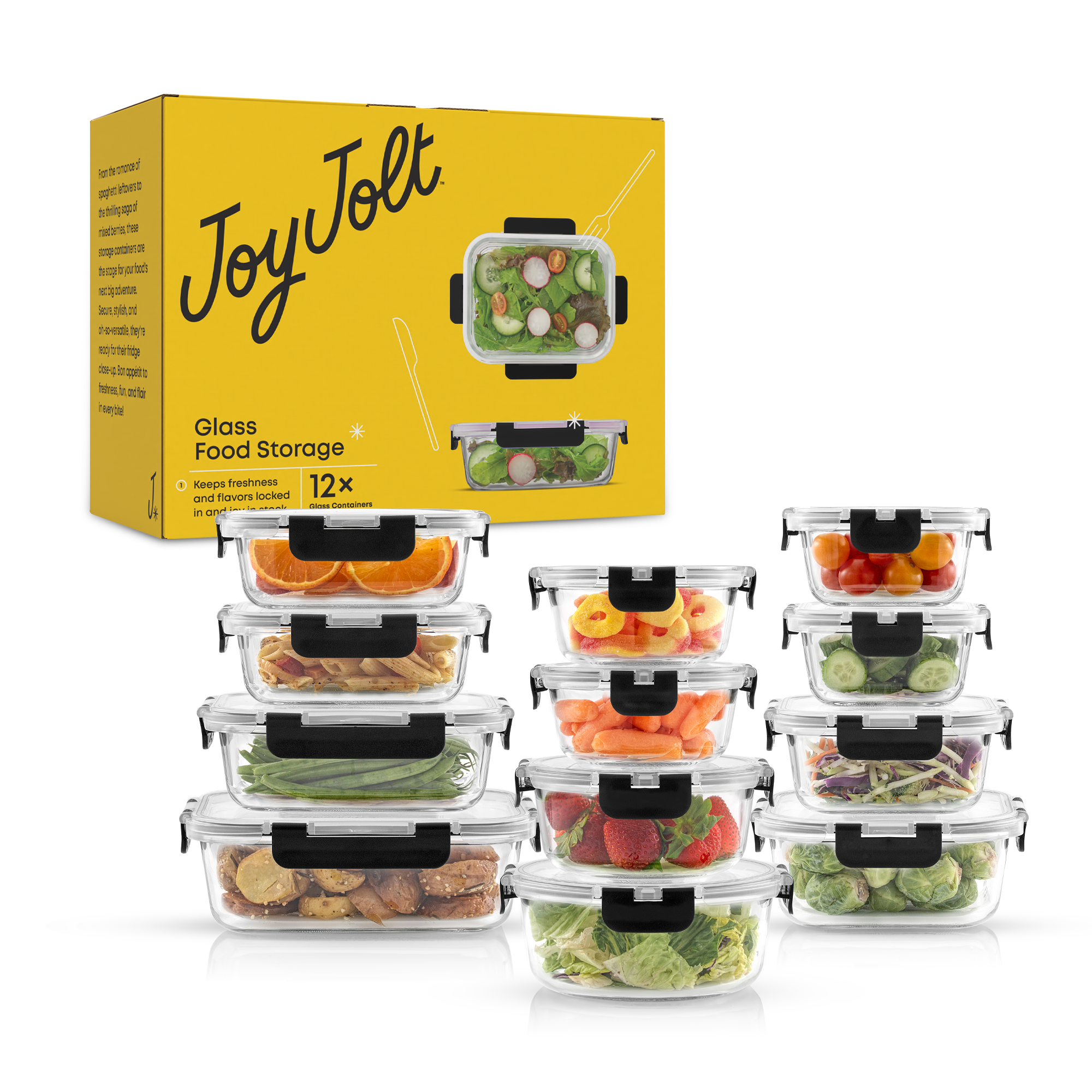 JoyFul 12 Glass Storage Containers with Leakproof Lids Set