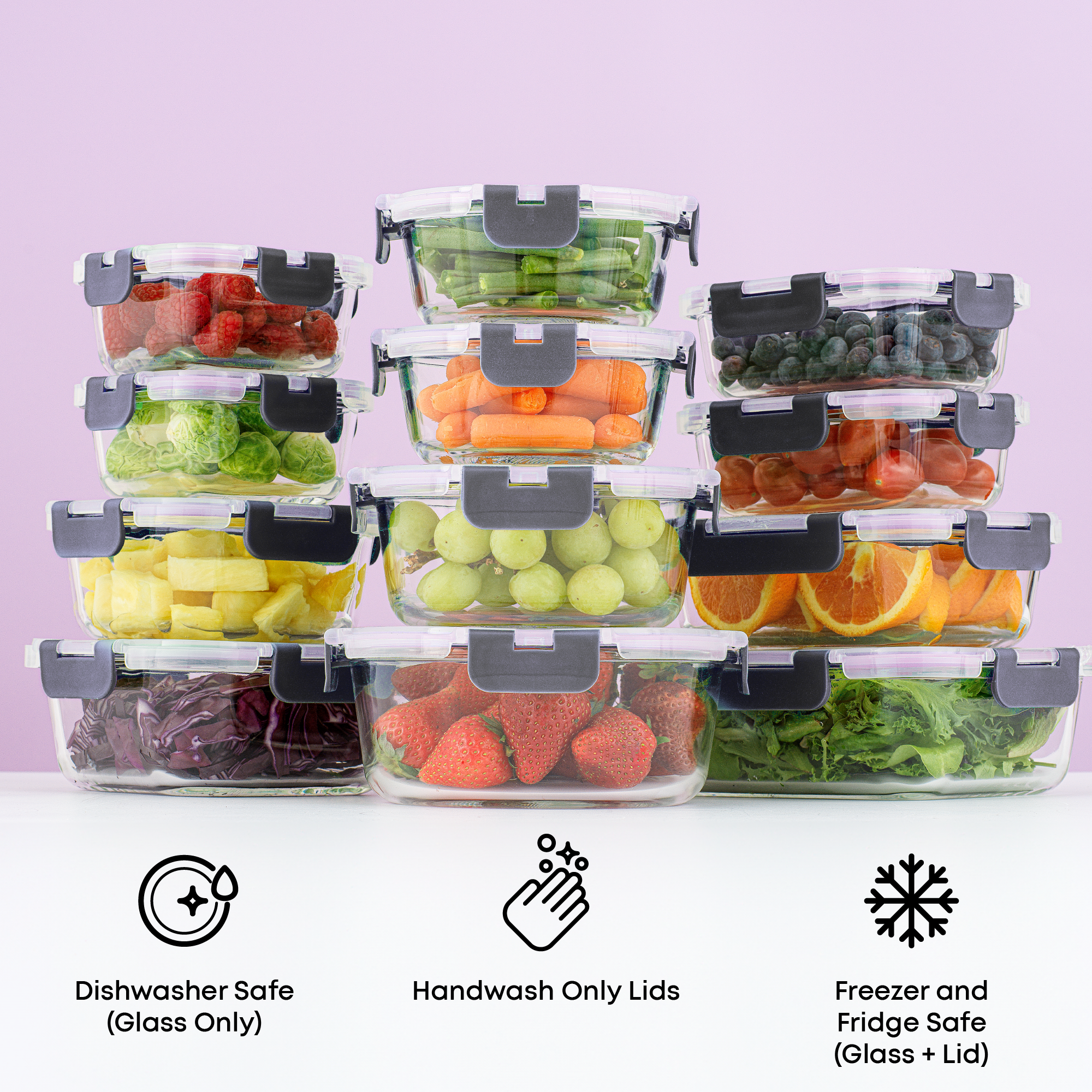 JoyFul 12 Glass Storage Containers with Leakproof Lids Set