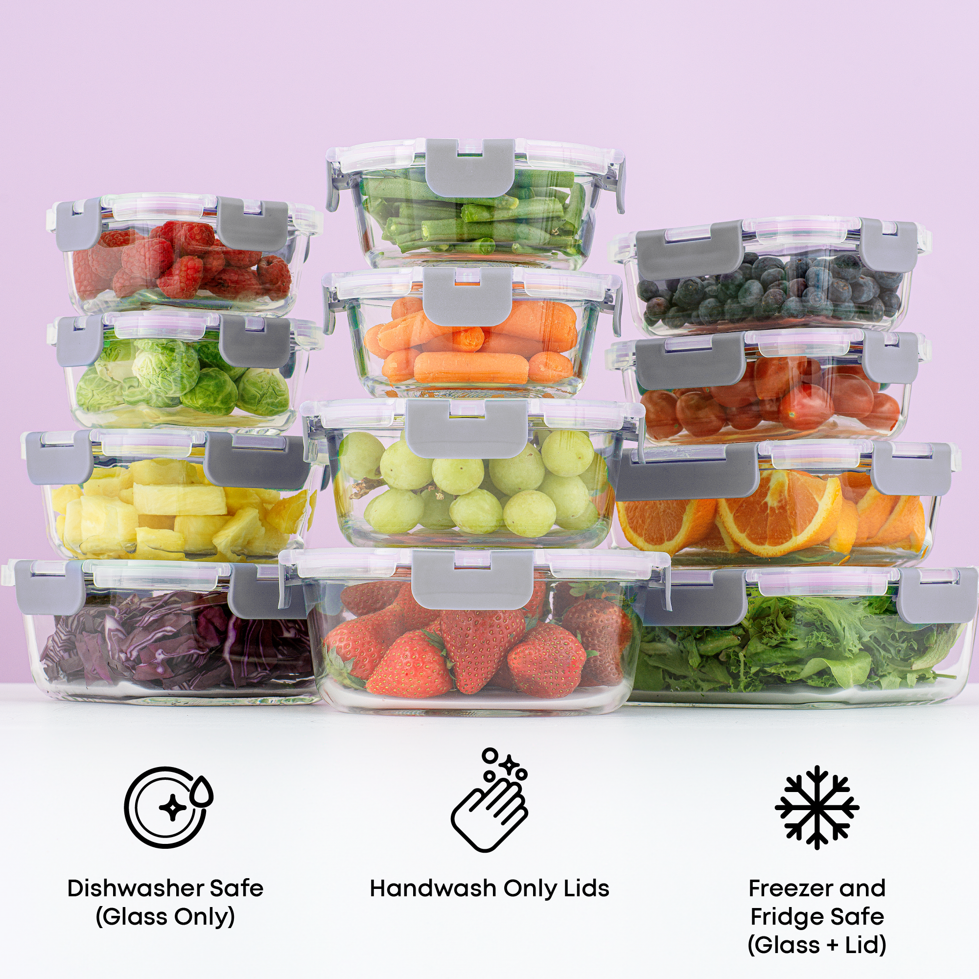 JoyFul 12 Glass Storage Containers with Leakproof Lids Set