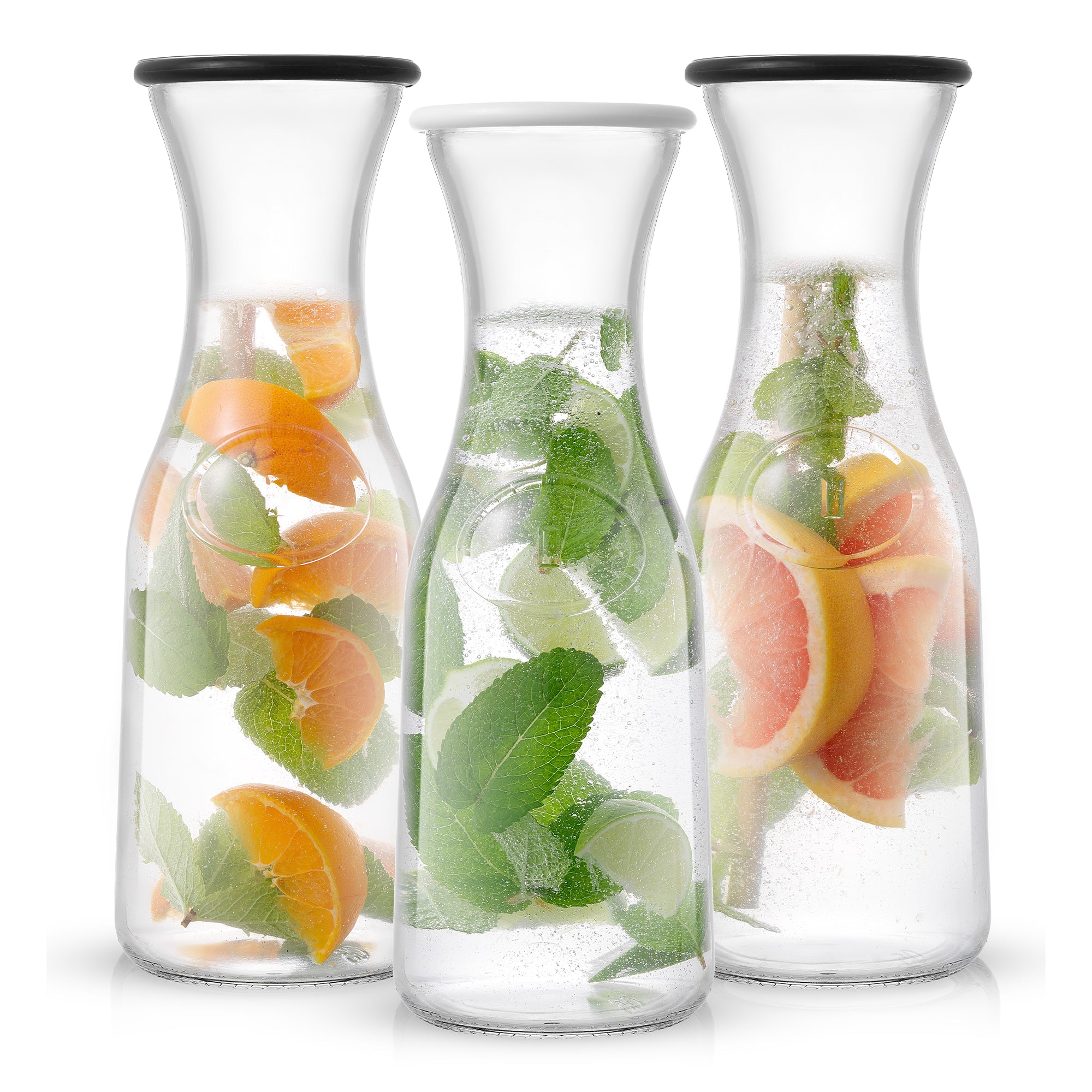 JoyJolt Hali Glass Carafe Bottle Pitcher with Lids