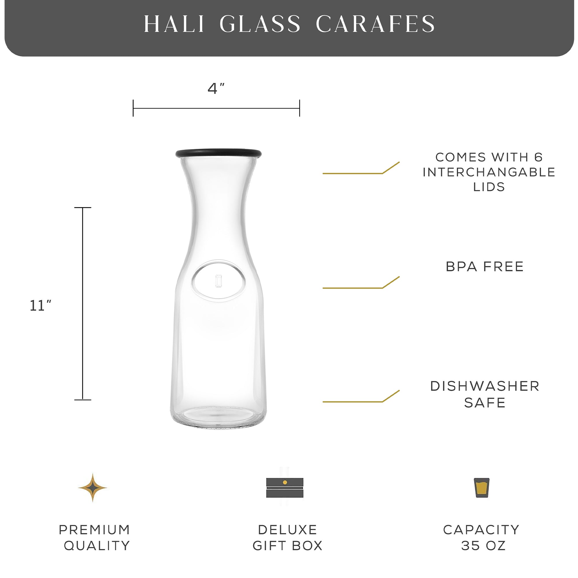 JoyJolt Hali Glass Carafe Bottle Pitcher with Lids