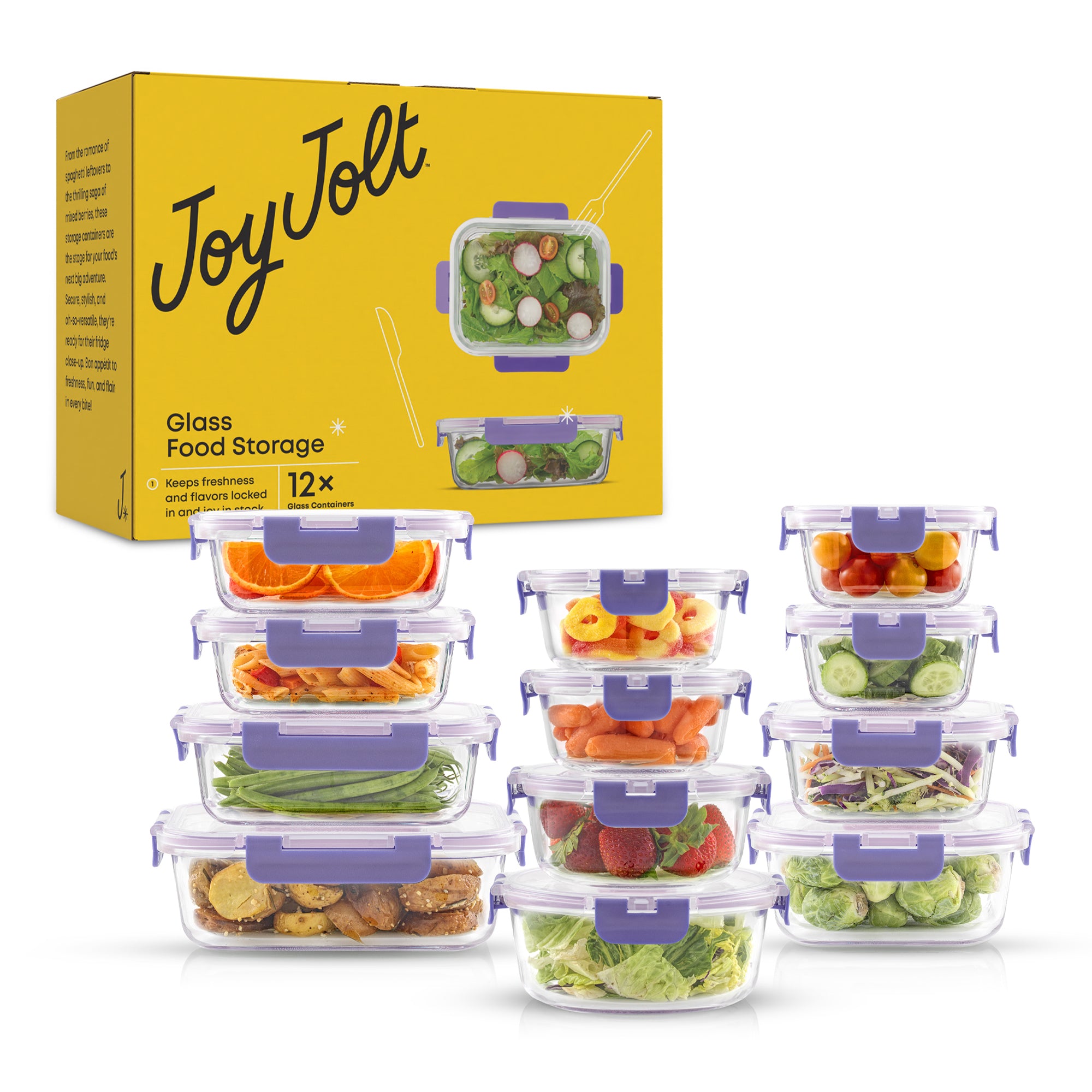 JoyFul 12 Glass Storage Containers with Leakproof Lids Set