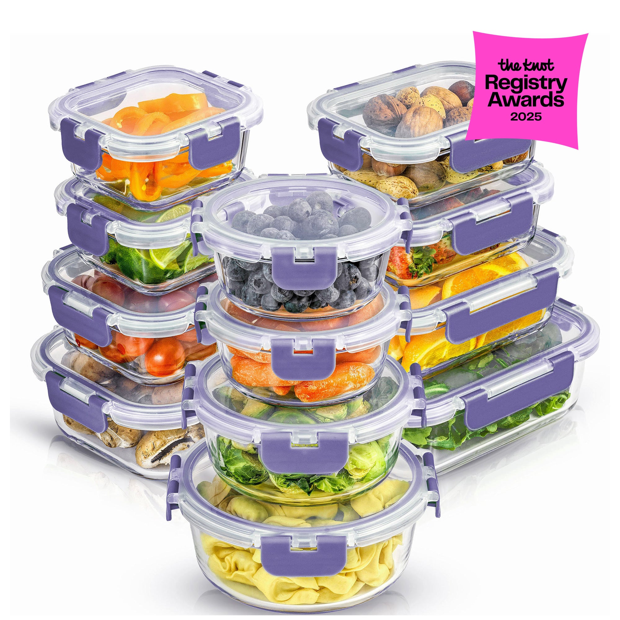 JoyFul 12 Glass Storage Containers with Leakproof Lids Set