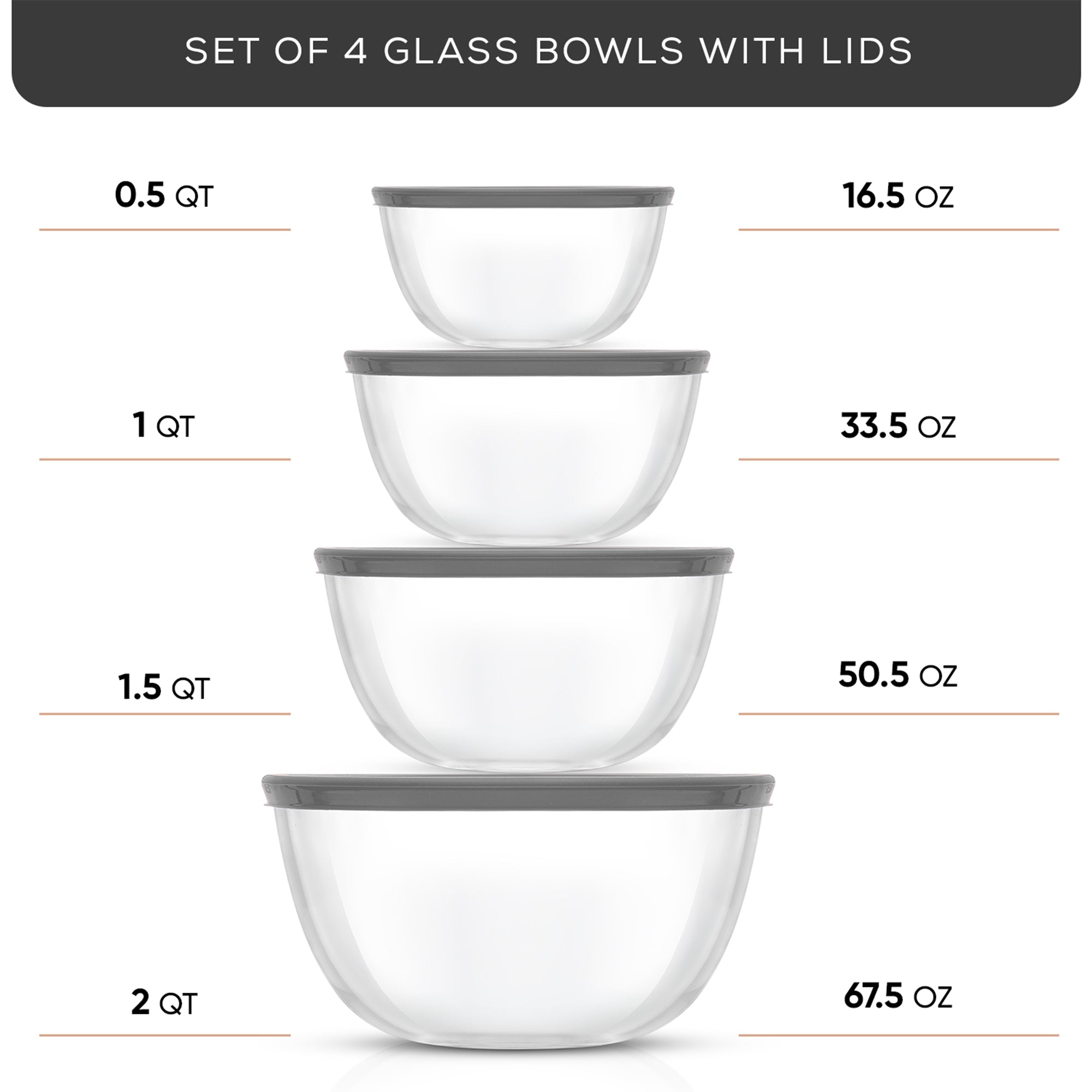 JoyFul Large Glass Mixing Bowls with Lids