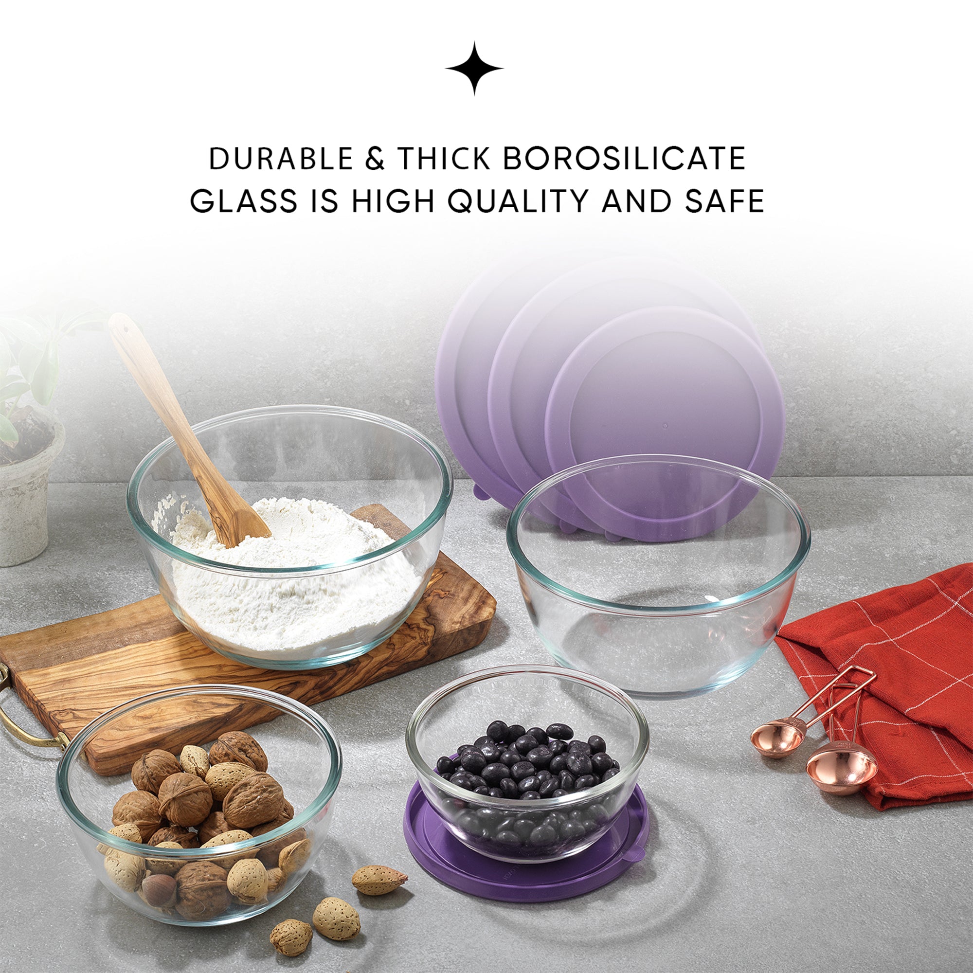 JoyFul Large Glass Mixing Bowls with Lids