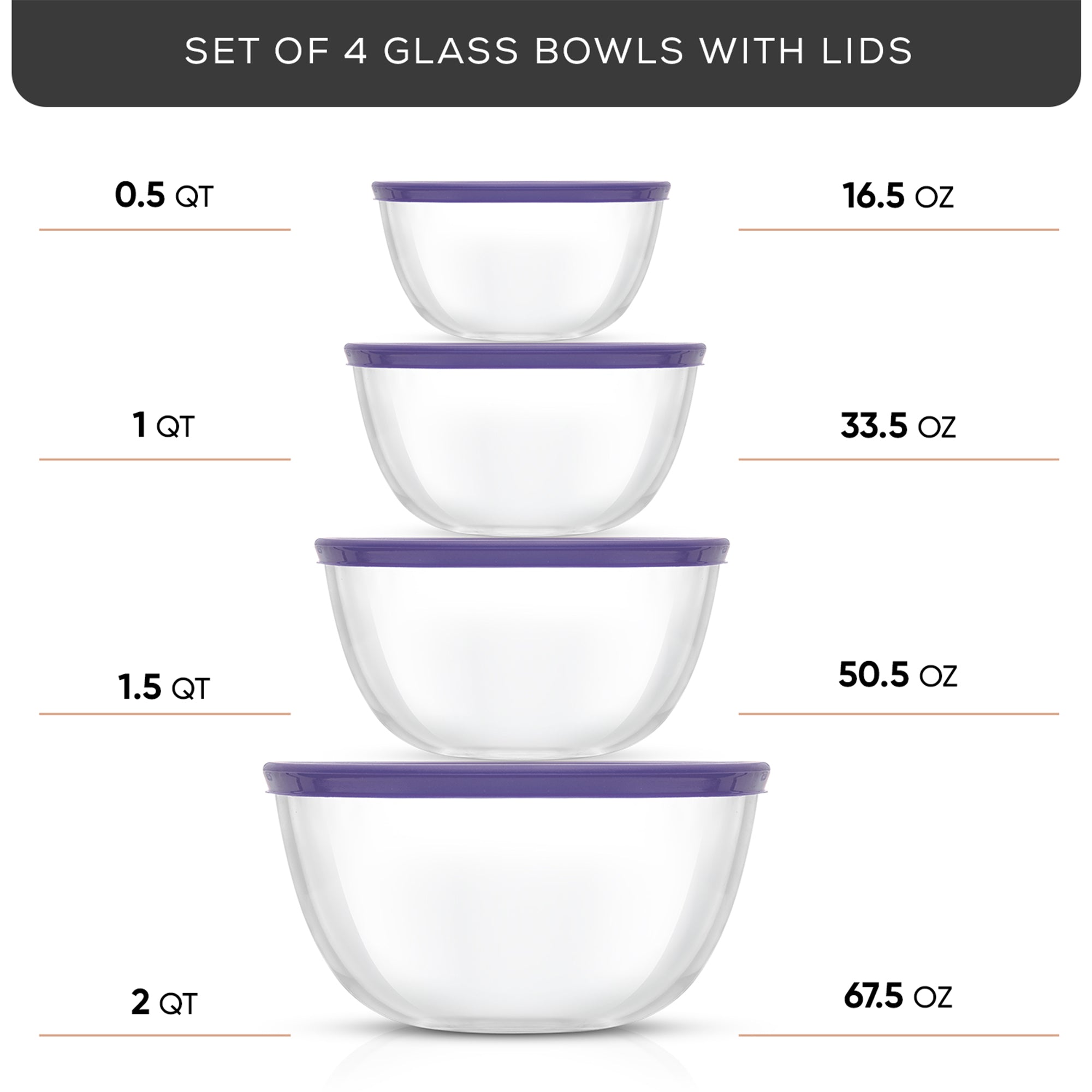 JoyFul Large Glass Mixing Bowls with Lids