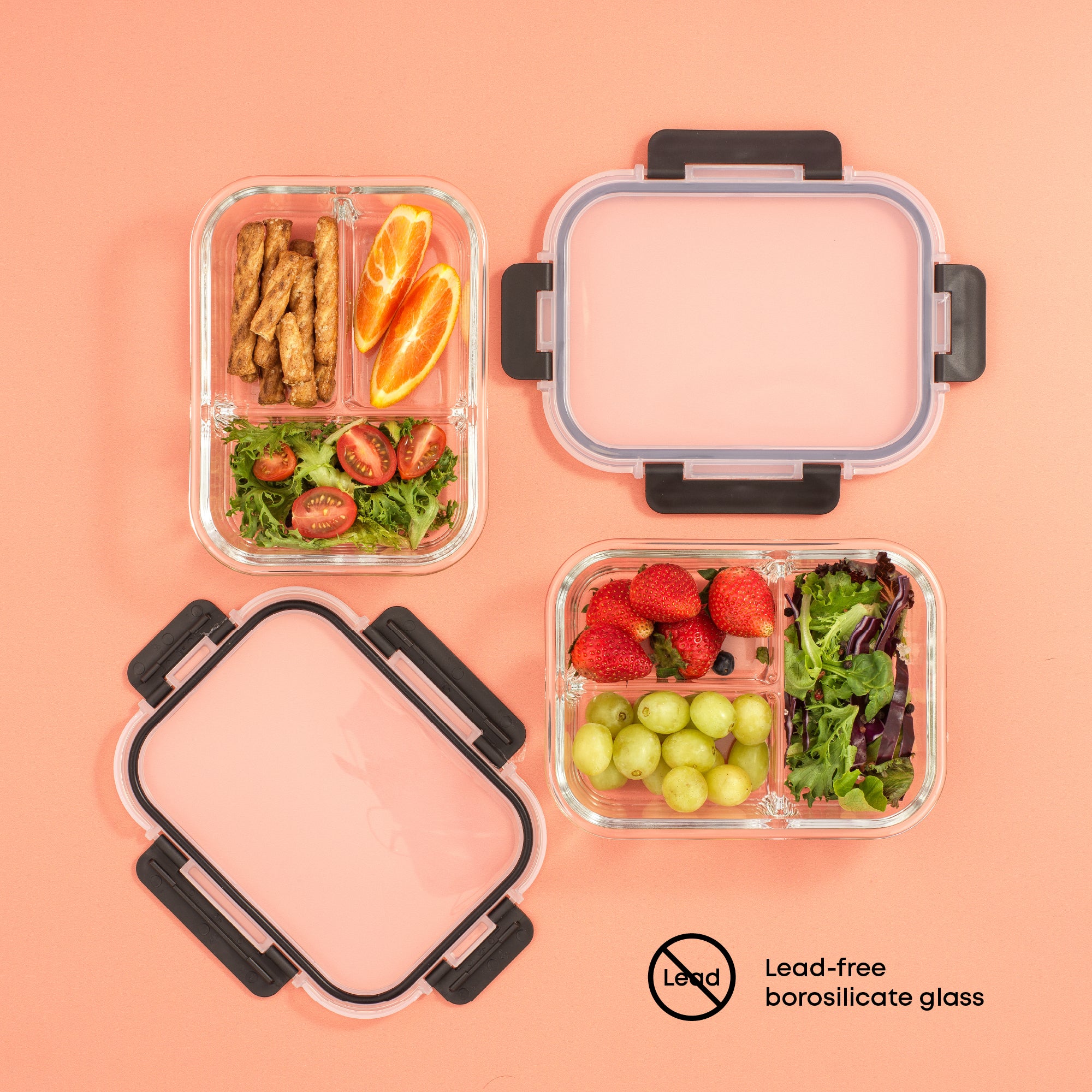 JoyJolt 3-Sectional Meal Prep Food Storage Containers