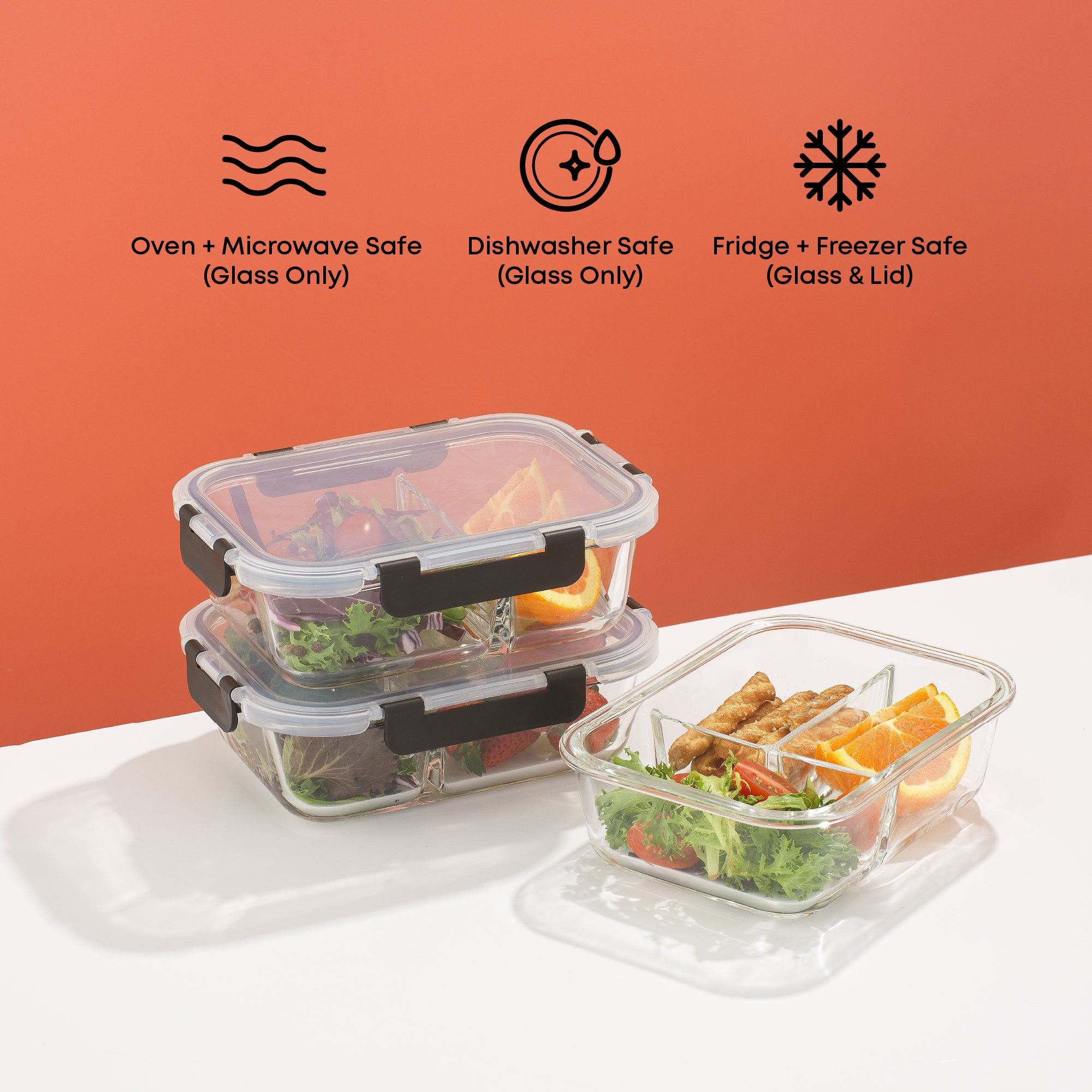 JoyJolt 3-Sectional Meal Prep Food Storage Containers