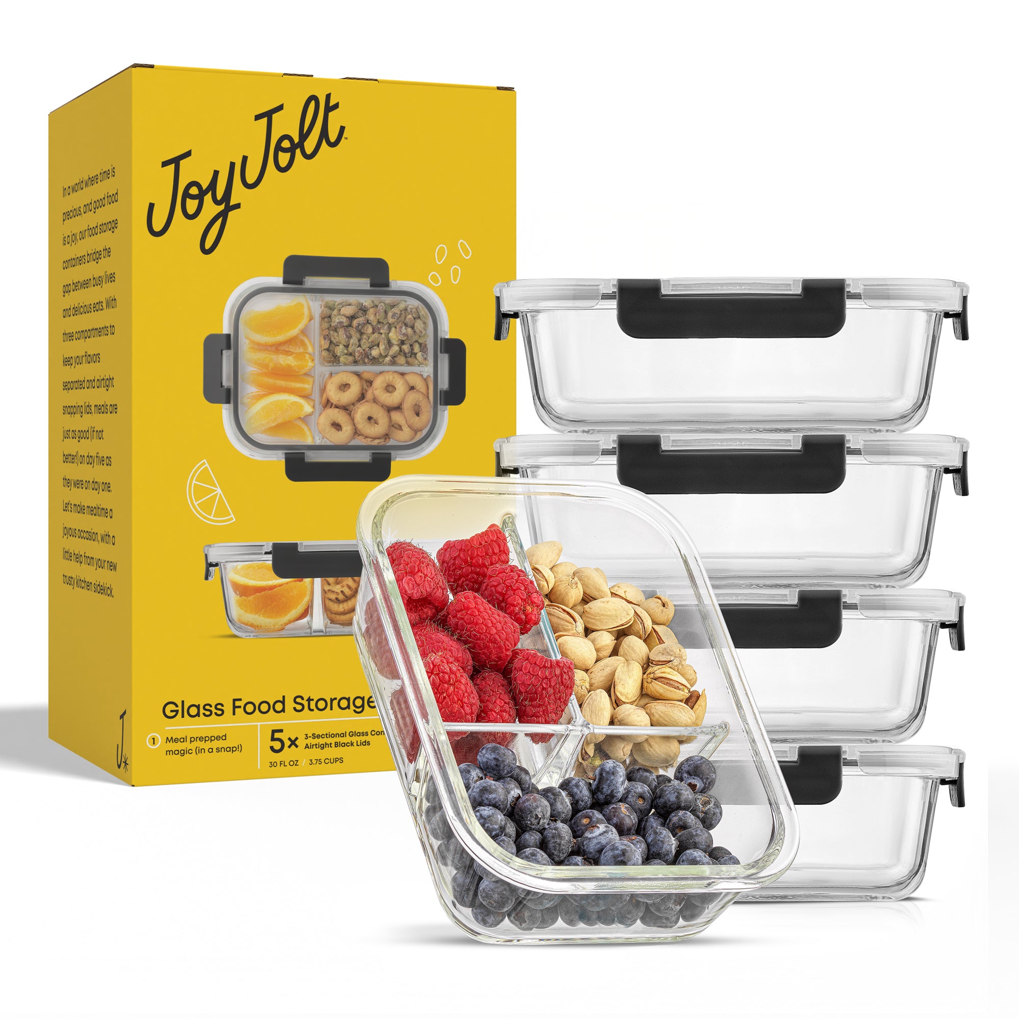 JoyJolt 3-Sectional Meal Prep Food Storage Containers