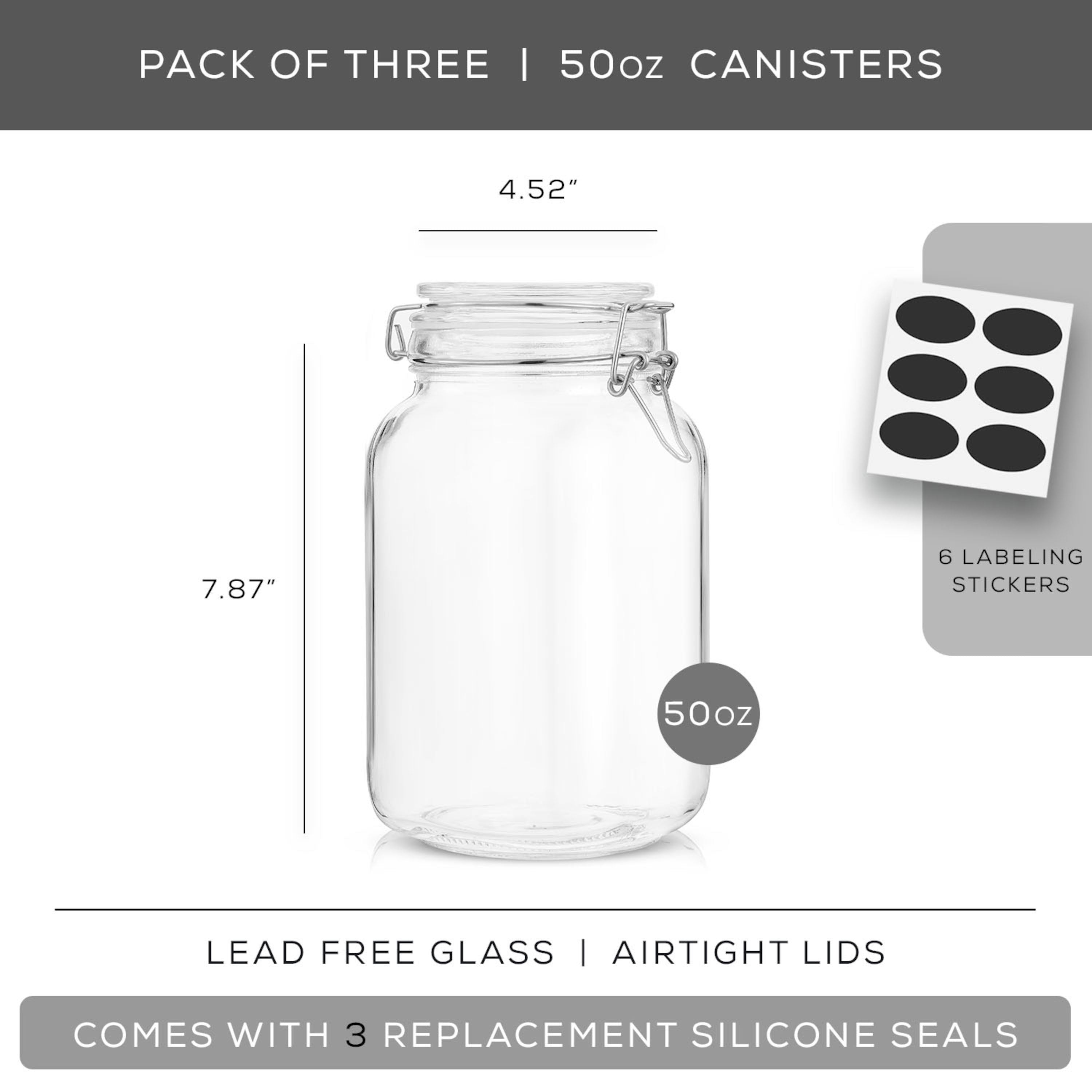 Airtight Glass Jars Storage Cannister with Silicone Seal Lids - Set of 3