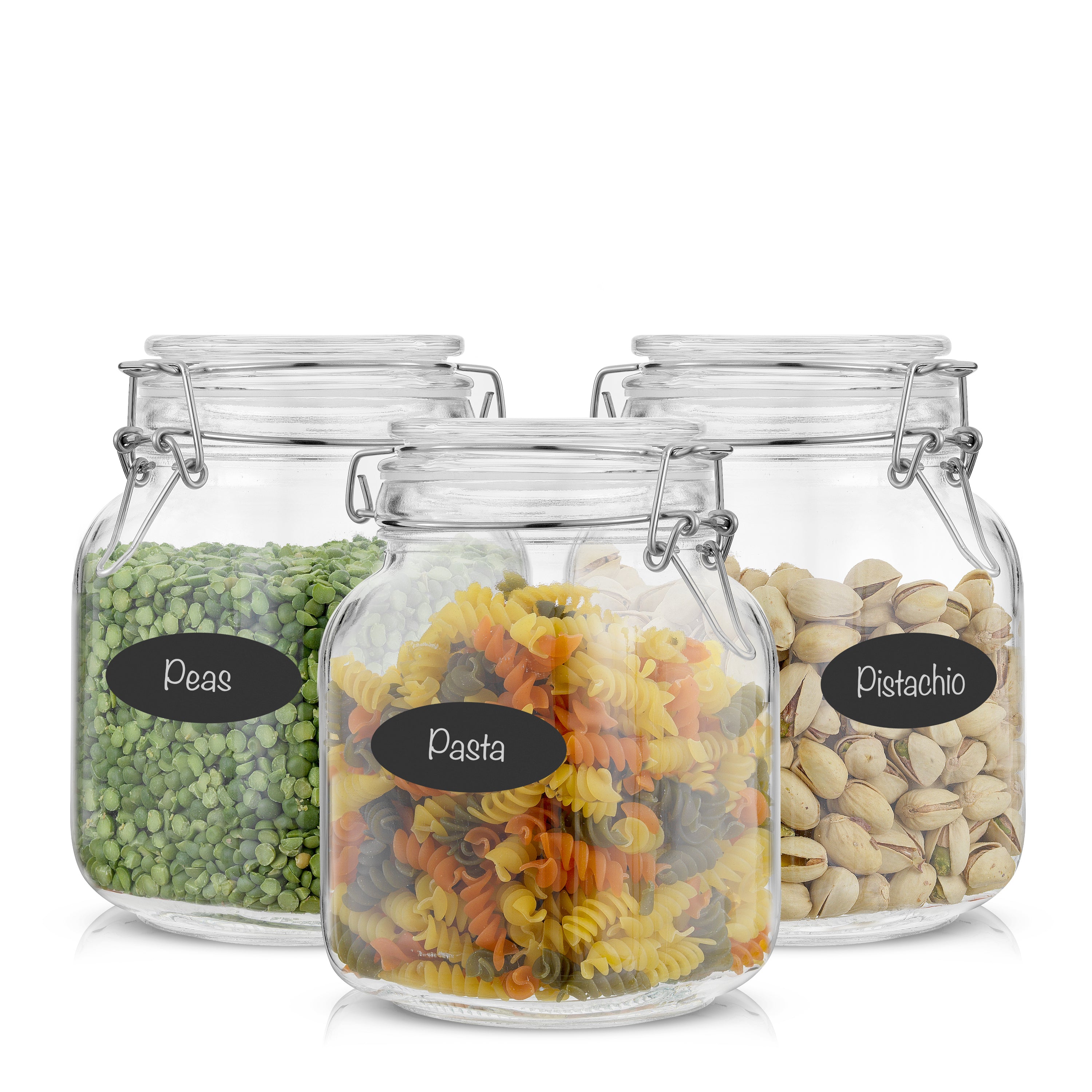 Airtight Glass Jars Storage Cannister with Silicone Seal Lids - Set of 3