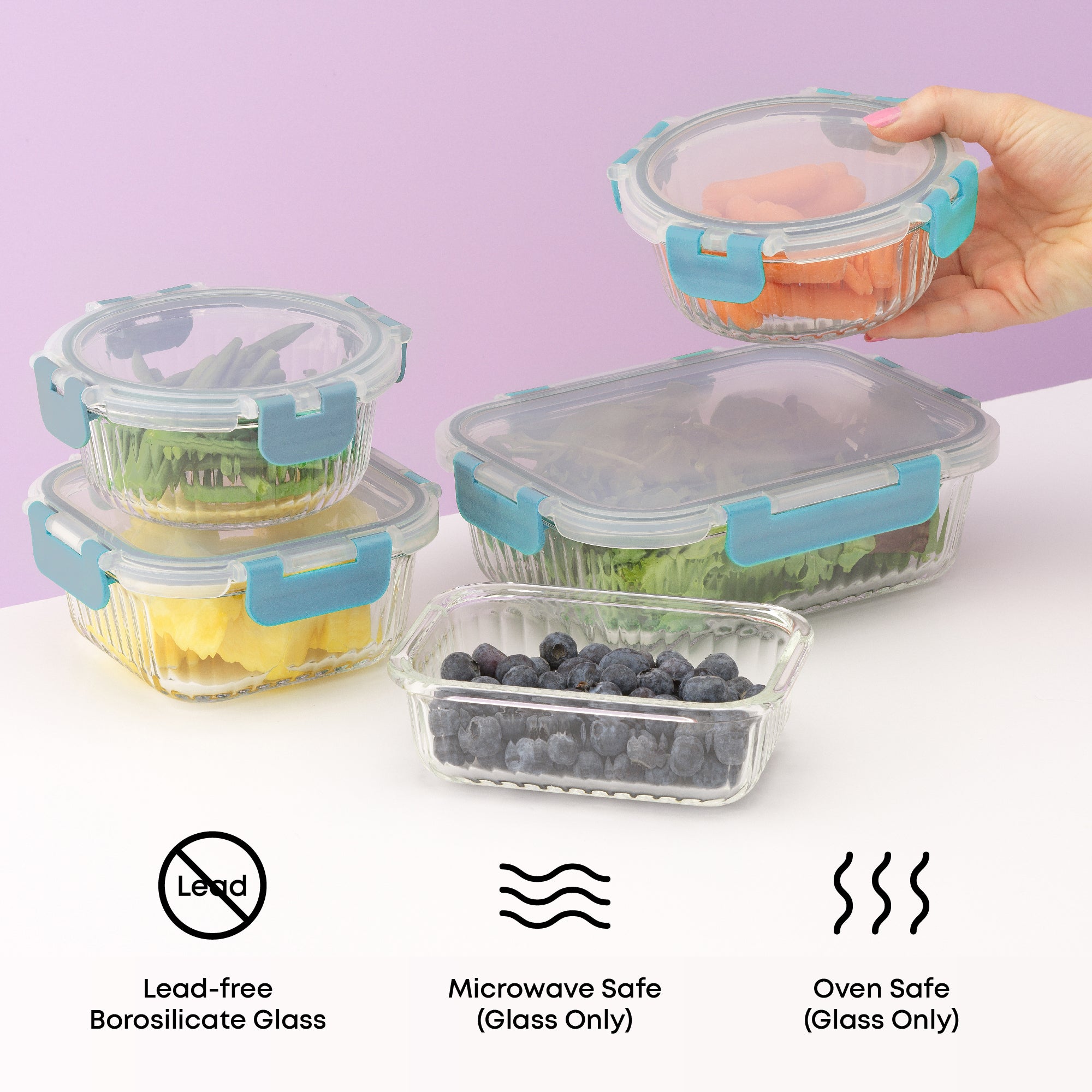 JoyJolt 12 Fluted Glass Containers & Leakproof Lids