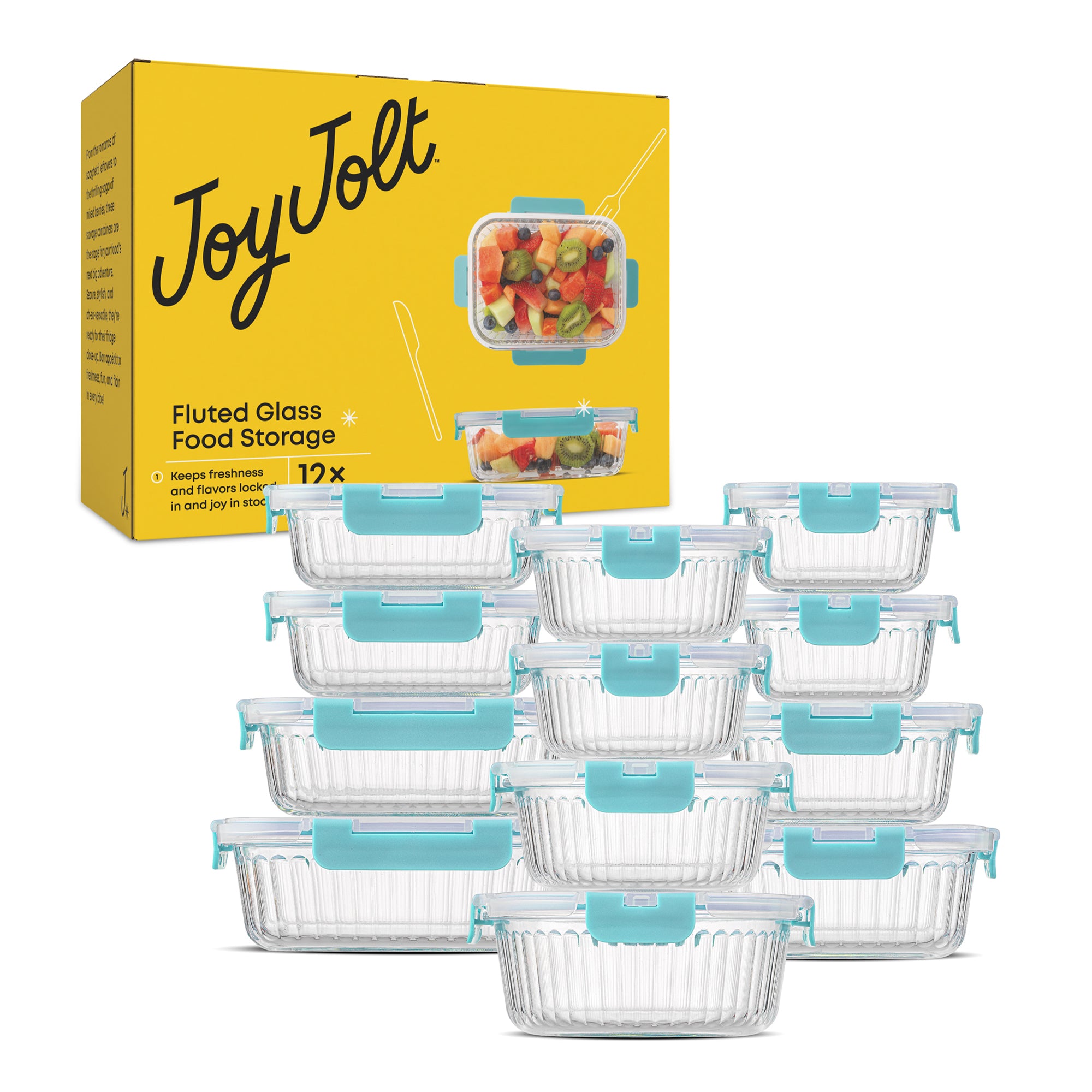 JoyJolt 12 Fluted Glass Containers & Leakproof Lids