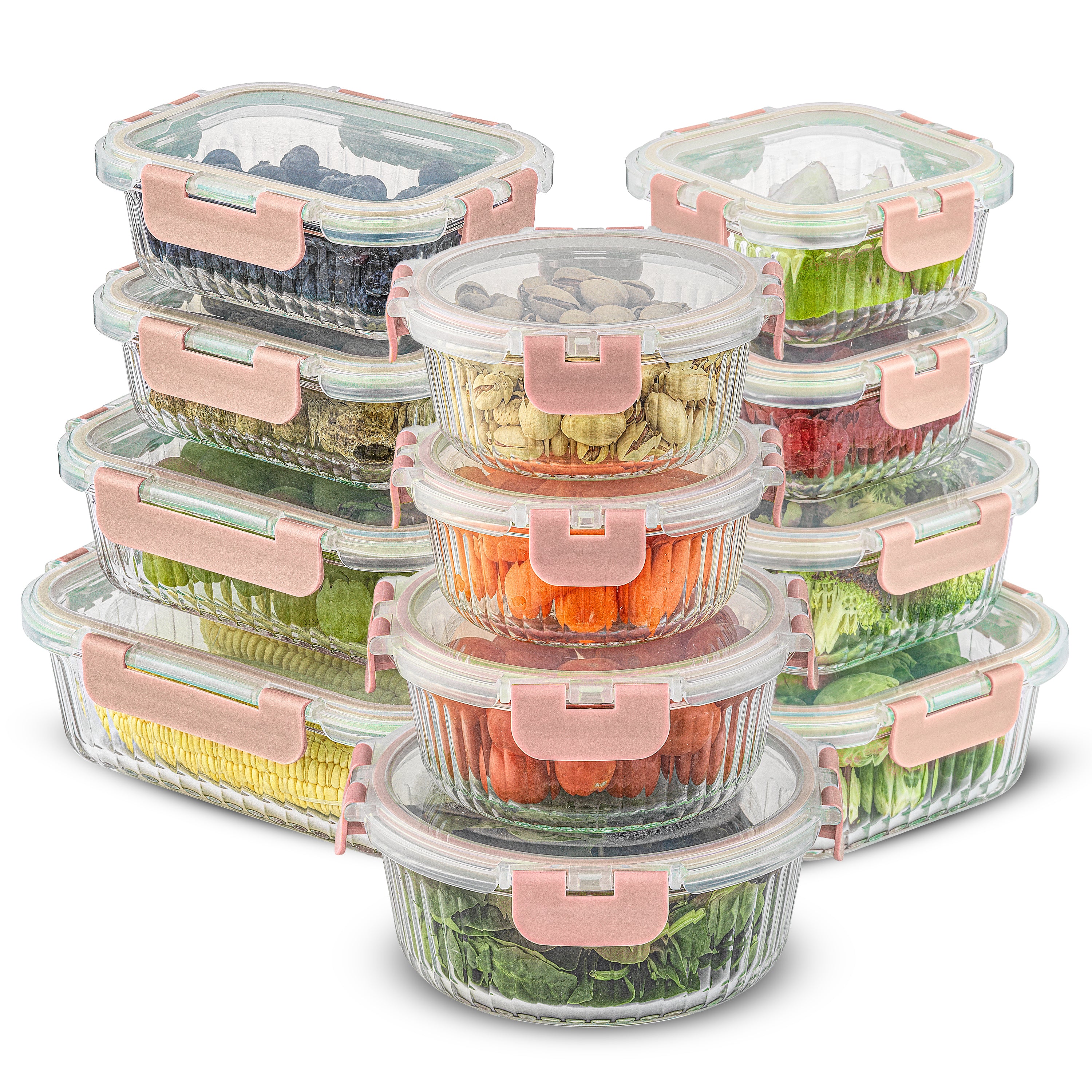 JoyJolt 12 Piece Fluted Glass Storage Containers with Leakproof Lids Set