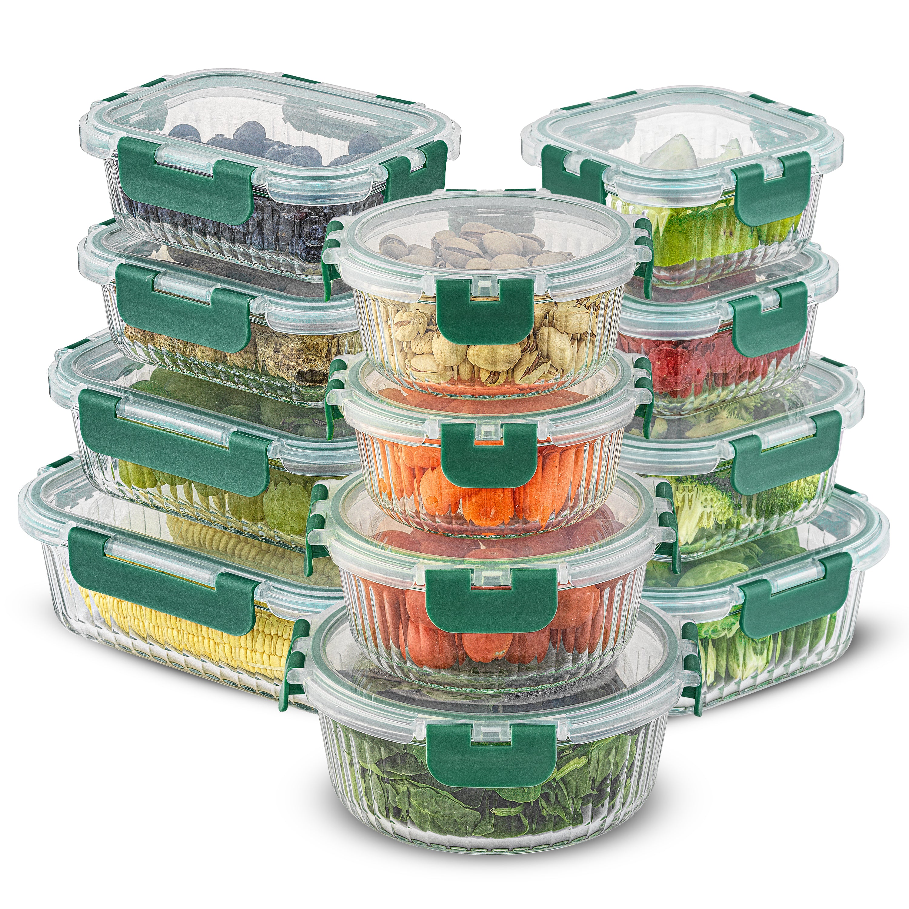JoyJolt 12 Piece Fluted Glass Storage Containers with Leakproof Lids Set