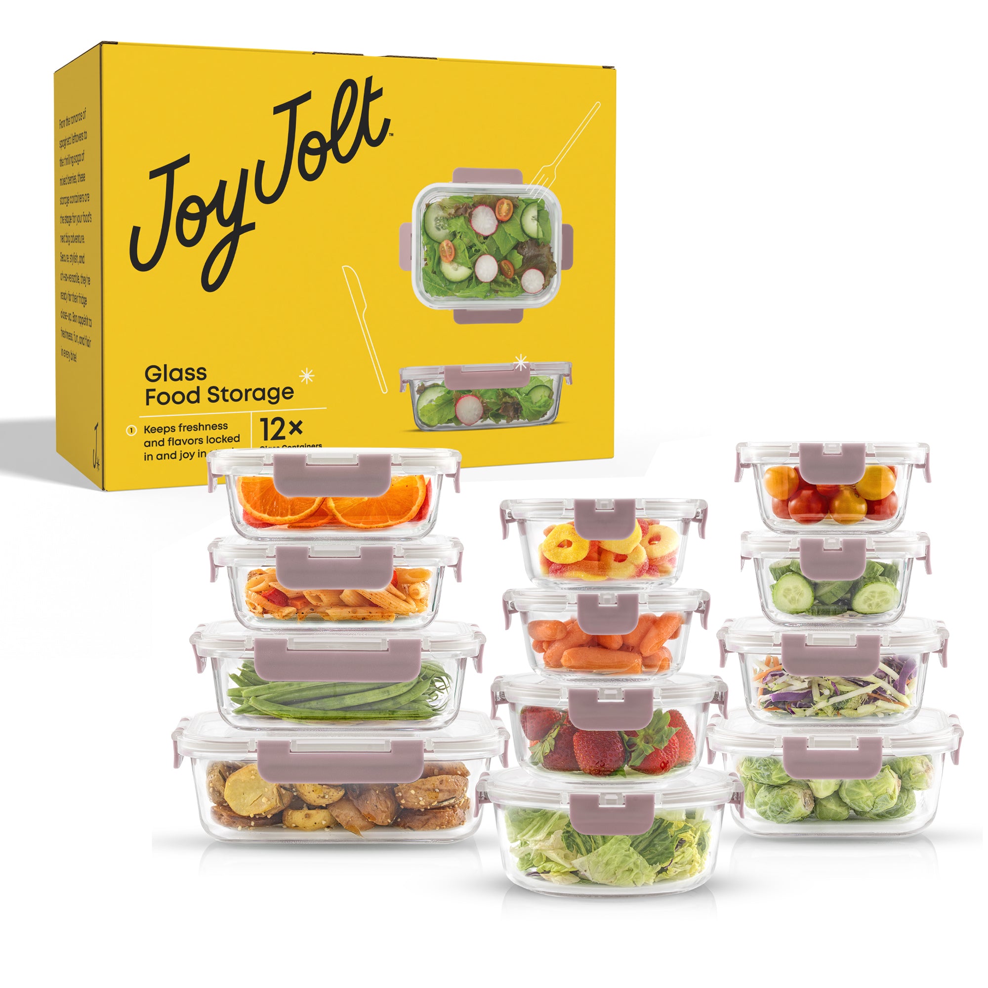 JoyFul 12 Glass Storage Containers with Leakproof Lids Set