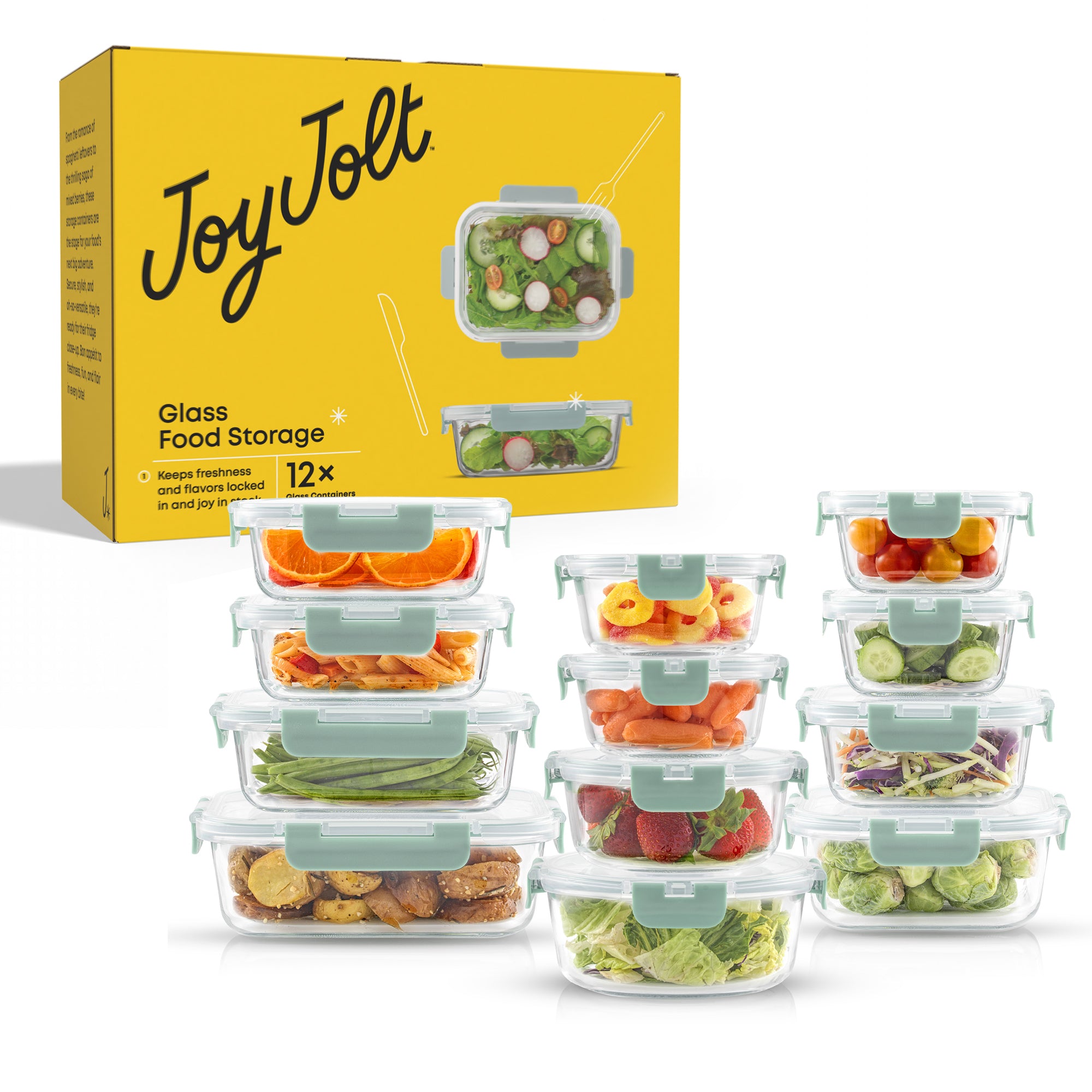 JoyFul 12 Glass Storage Containers with Leakproof Lids Set