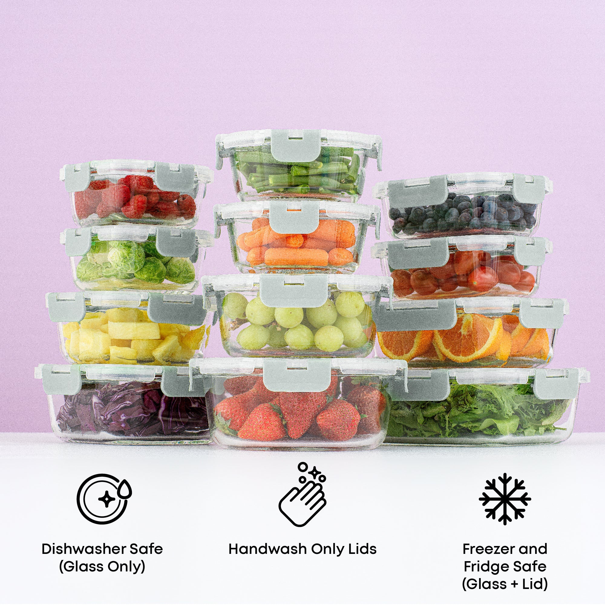 JoyFul 12 Glass Storage Containers with Leakproof Lids Set