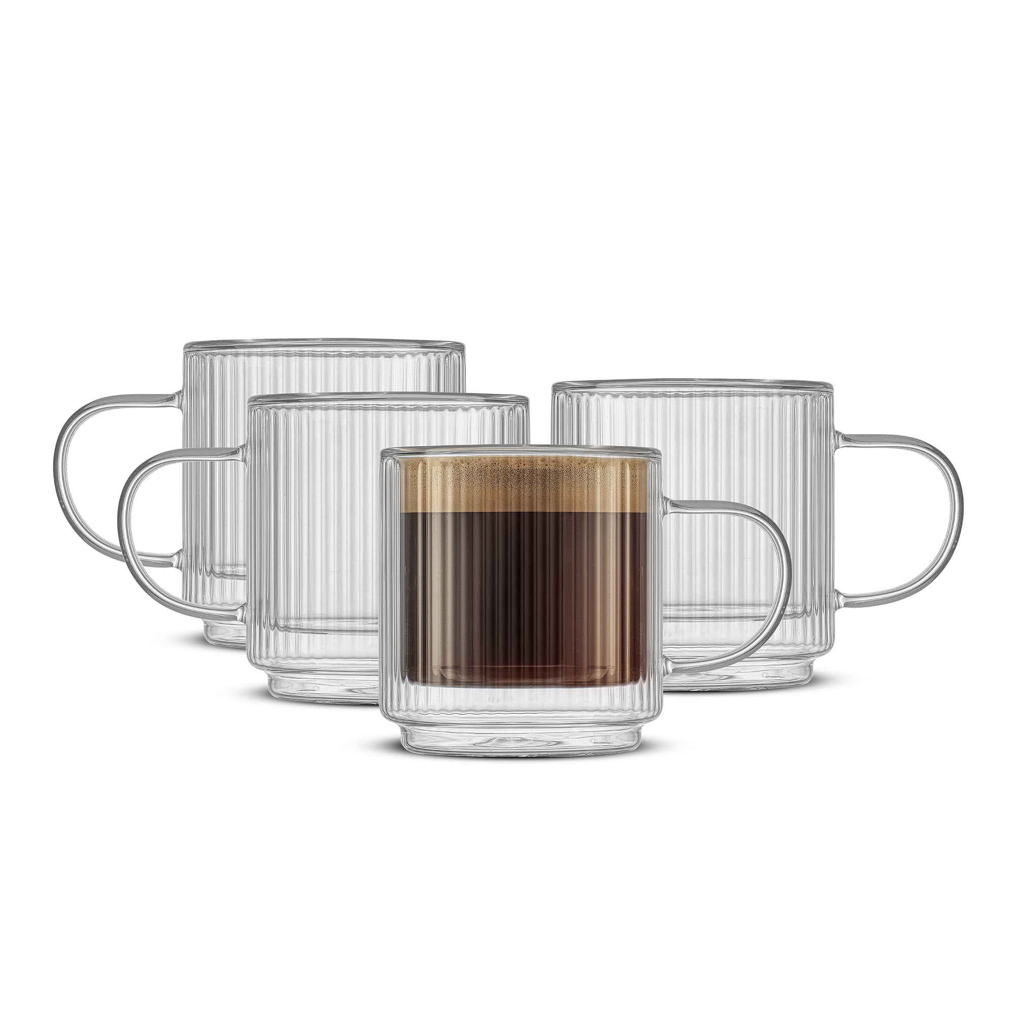 Haven Fluted Stackable Double Wall Glass Mugs