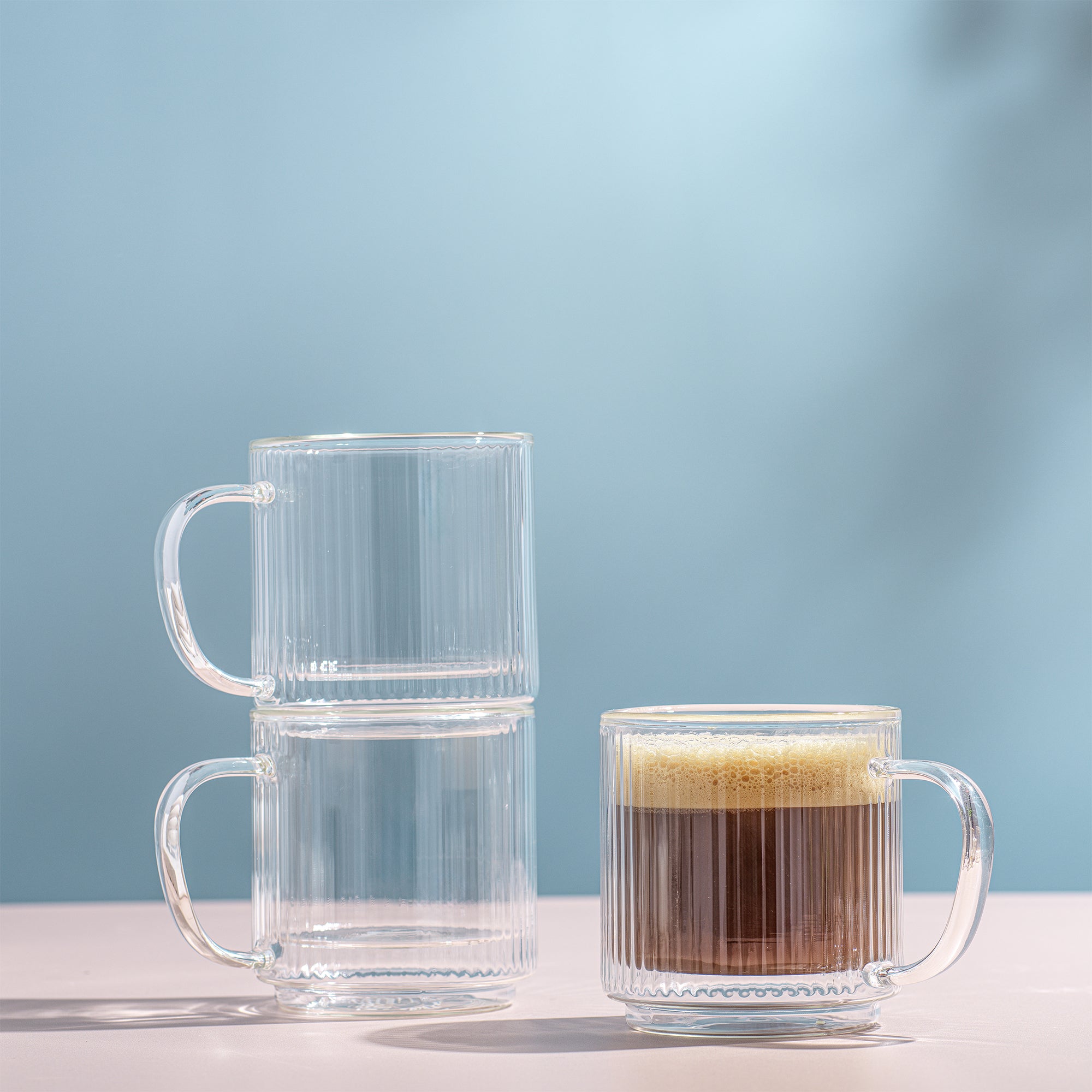 Haven Fluted Stackable Double Wall Glass Mugs