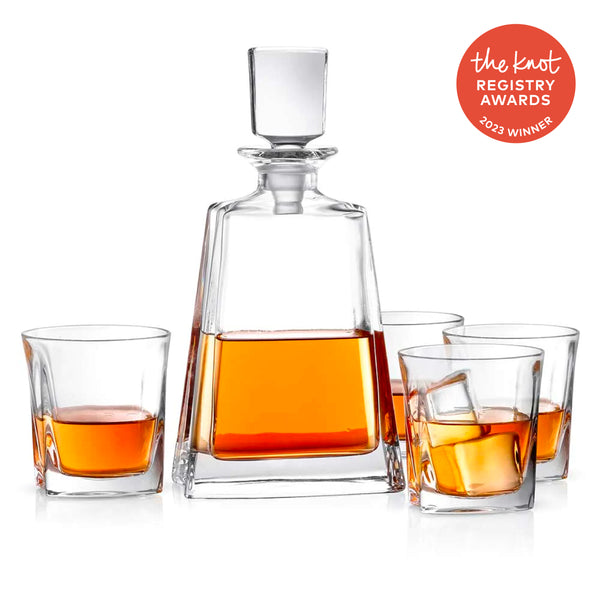 JoyJolt 5-Piece Luna Whiskey Crystal Decanter Set