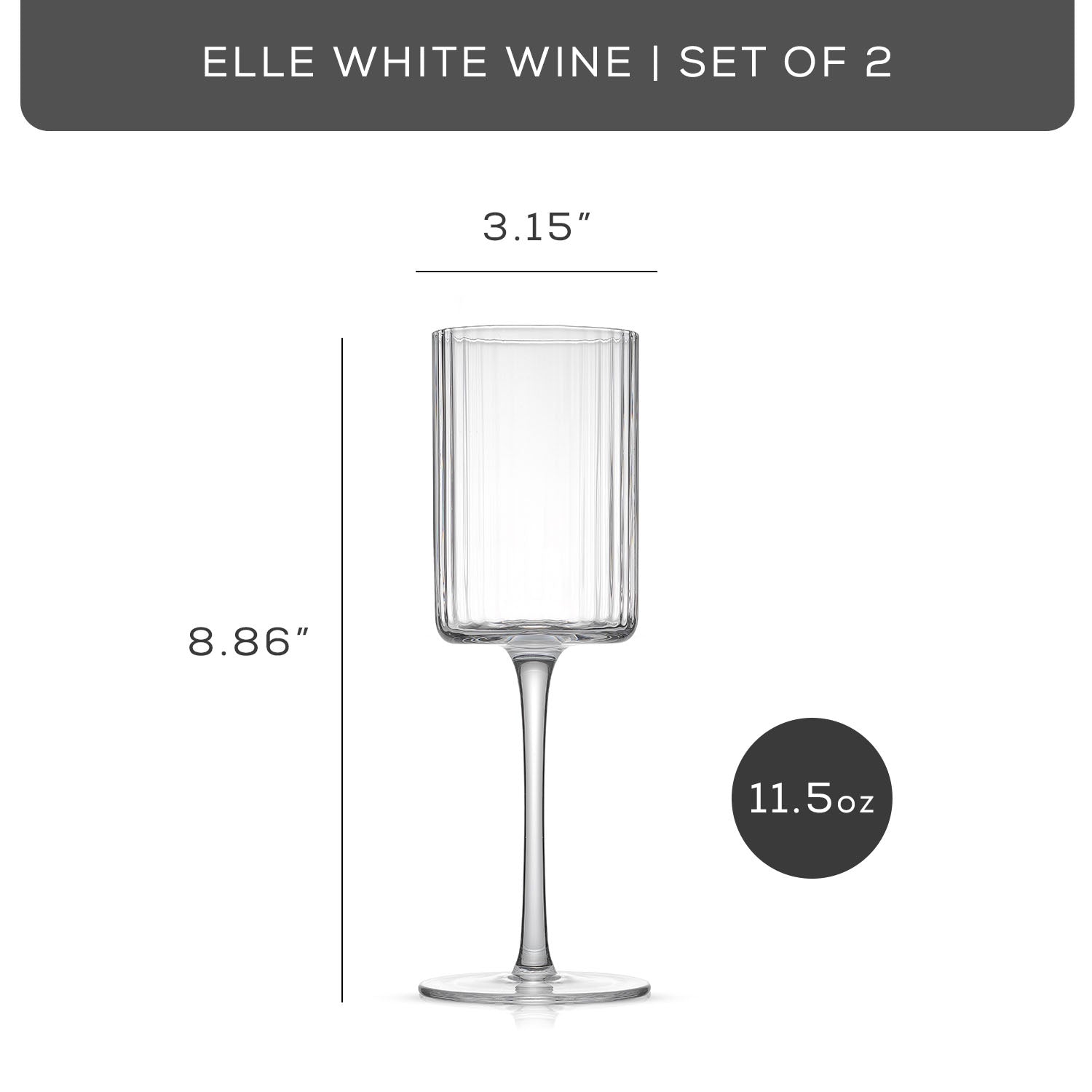 JoyJolt Elle Fluted Cylinder White Wine Glasses - Set of 2
