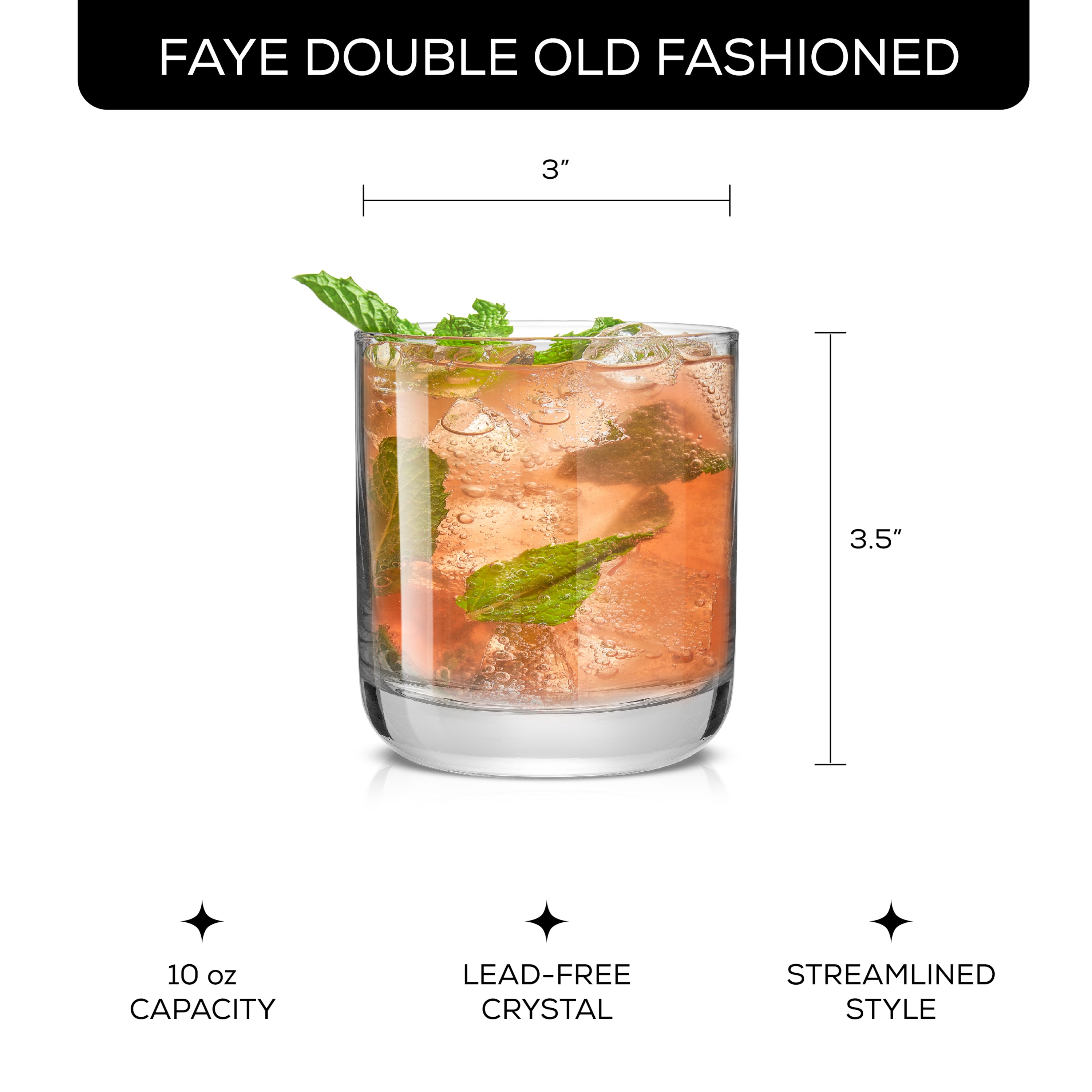 JoyJolt Faye Double Old Fashioned Rock Whiskey Glasses - 10 oz - Set of 6