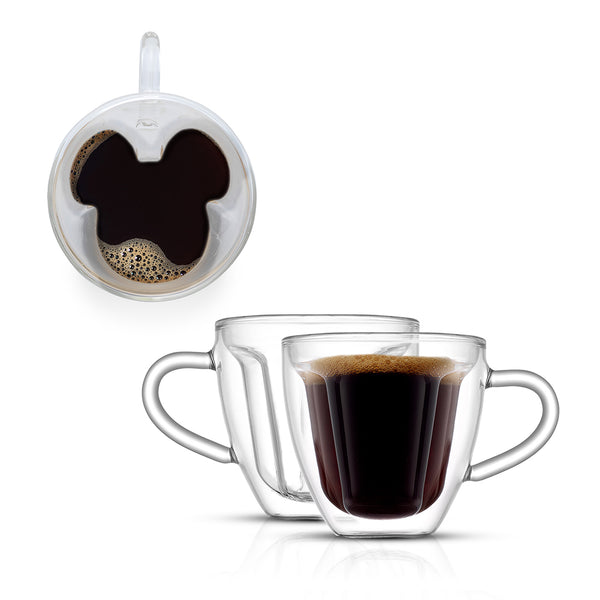 JoyJolt Set of (2) 5.4-oz Disney Mickey 3D Espresso Cups ,Clear