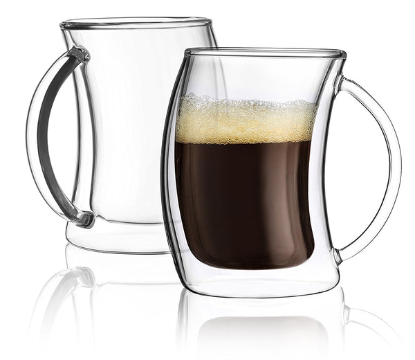 JoyJolt 13 oz. Caleo Double Wall Glass Insulated Coffee Mug (Set