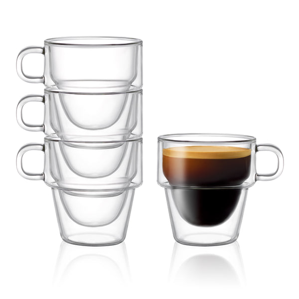 Stylusella Double Wall Glass Espresso Cups 5oz/150ml, A set of 2