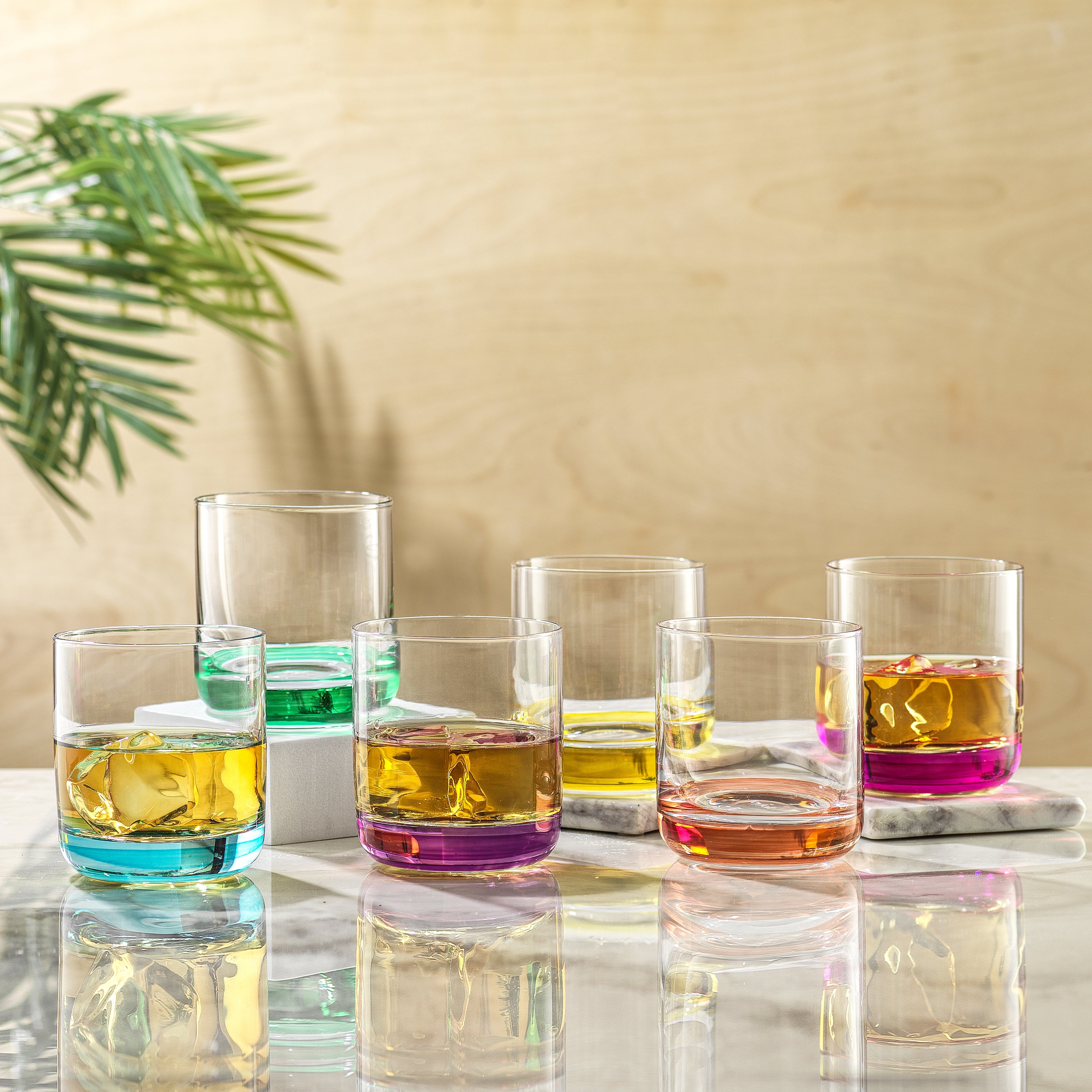 Hue Colored Double Old Fashion Whiskey Glass Tumbler Set