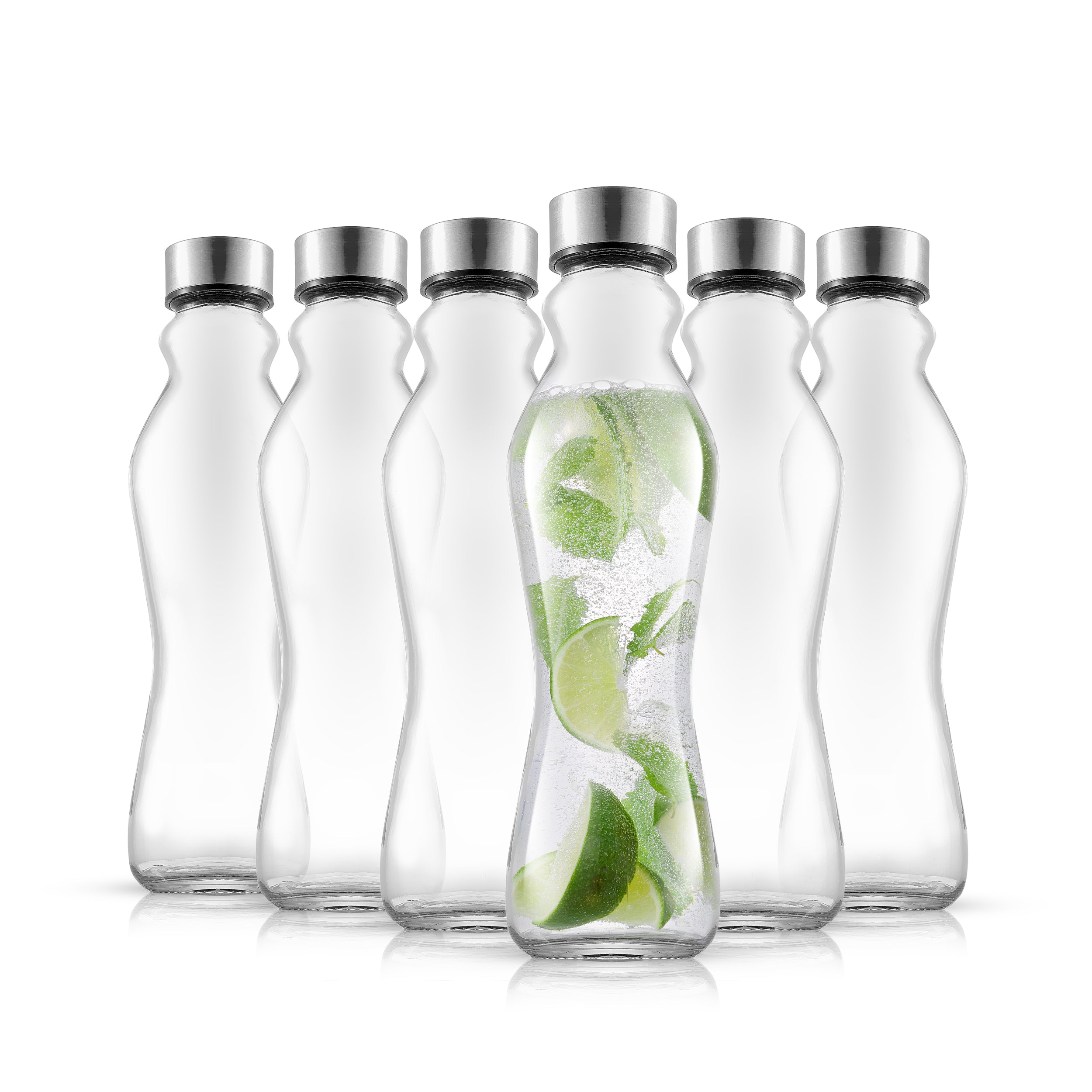 Spring Glass Insulated Water Bottles with Stainless Steel Cap - 18 oz - Set of 6