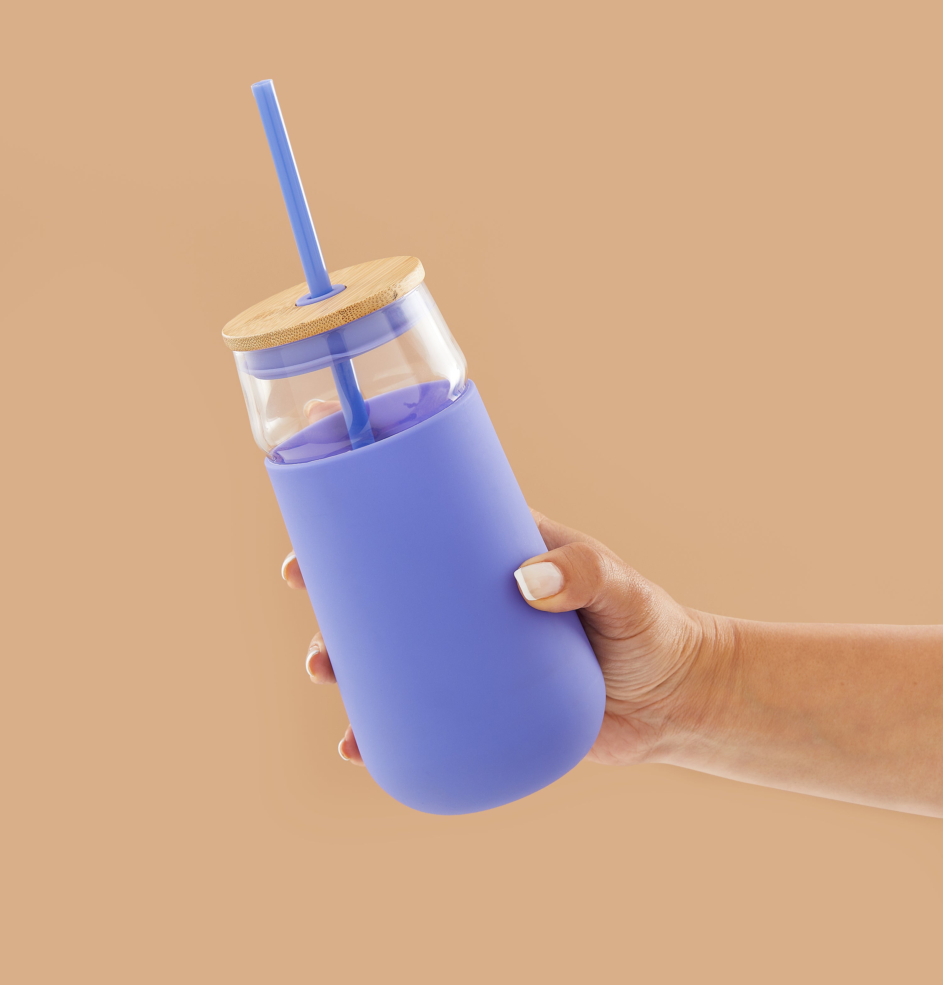 JoyJolt Glass Tumbler with 1 Straws & Non Slip Silicone Sleeve - 20 oz