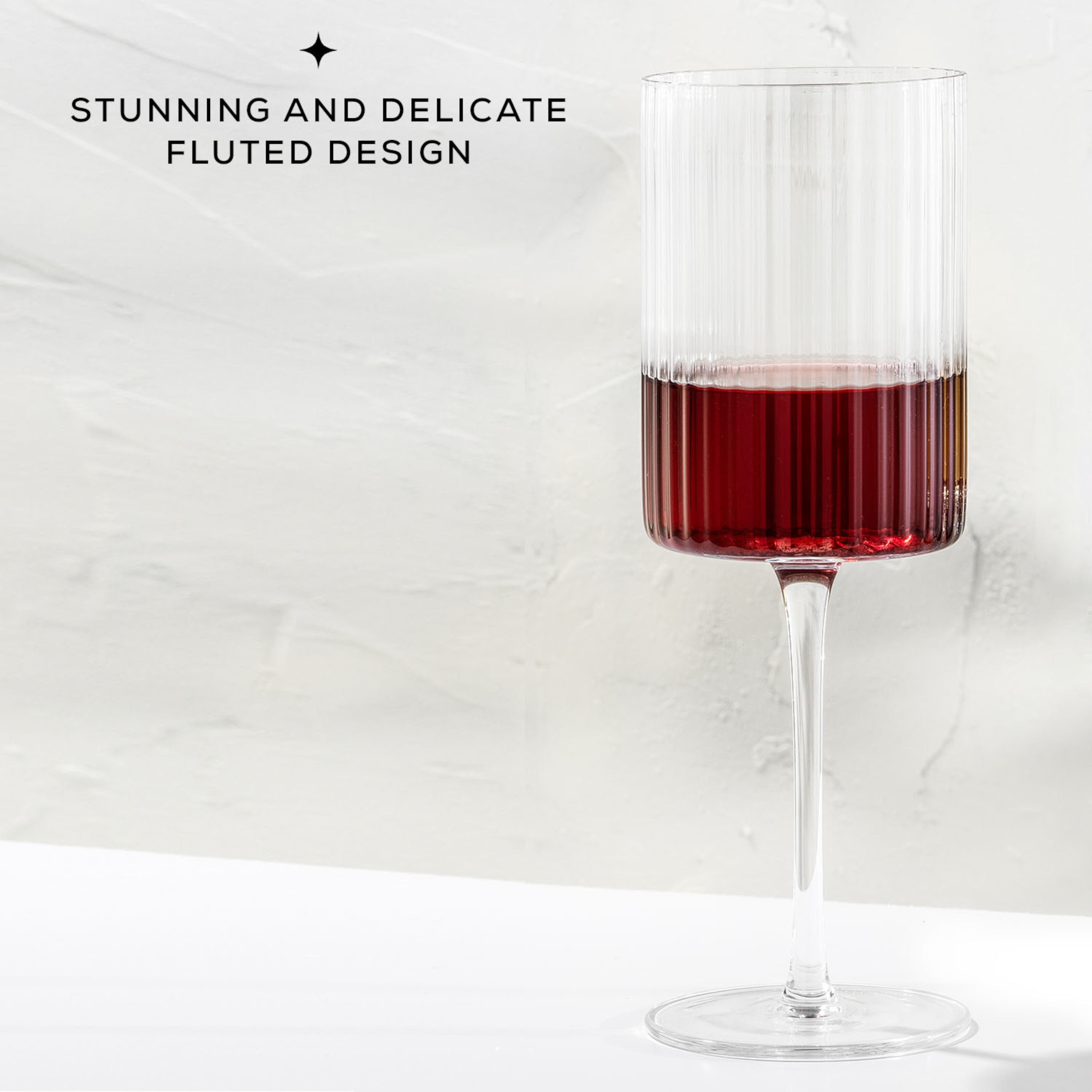 JoyJolt Elle Fluted Cylinder Red Wine Glasses - Set of 2