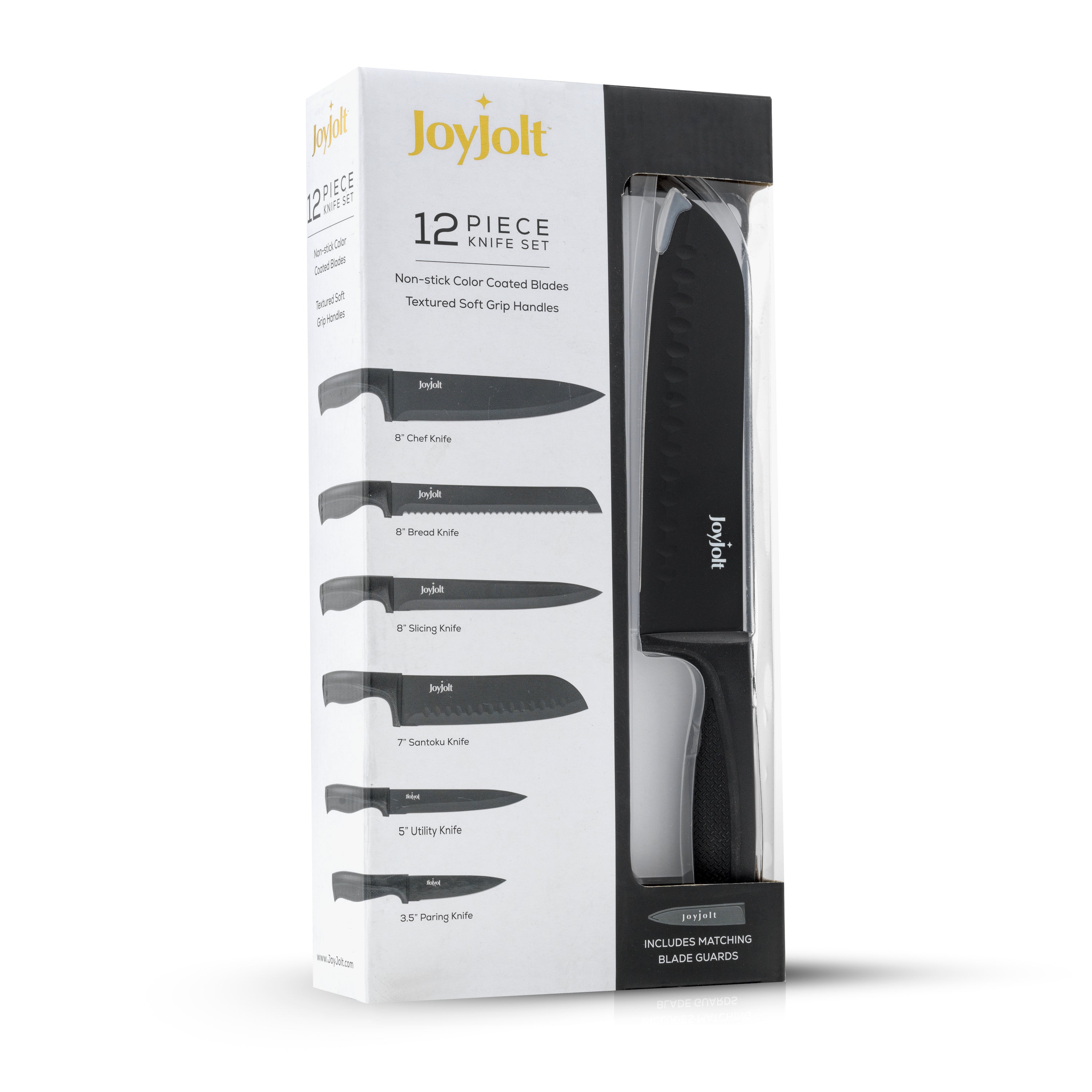JoyJolt Multi Purpose 12 Piece Non-Stick Kitchen Knife Set - 6 Knives & 6 Blade Covers Set - Black
