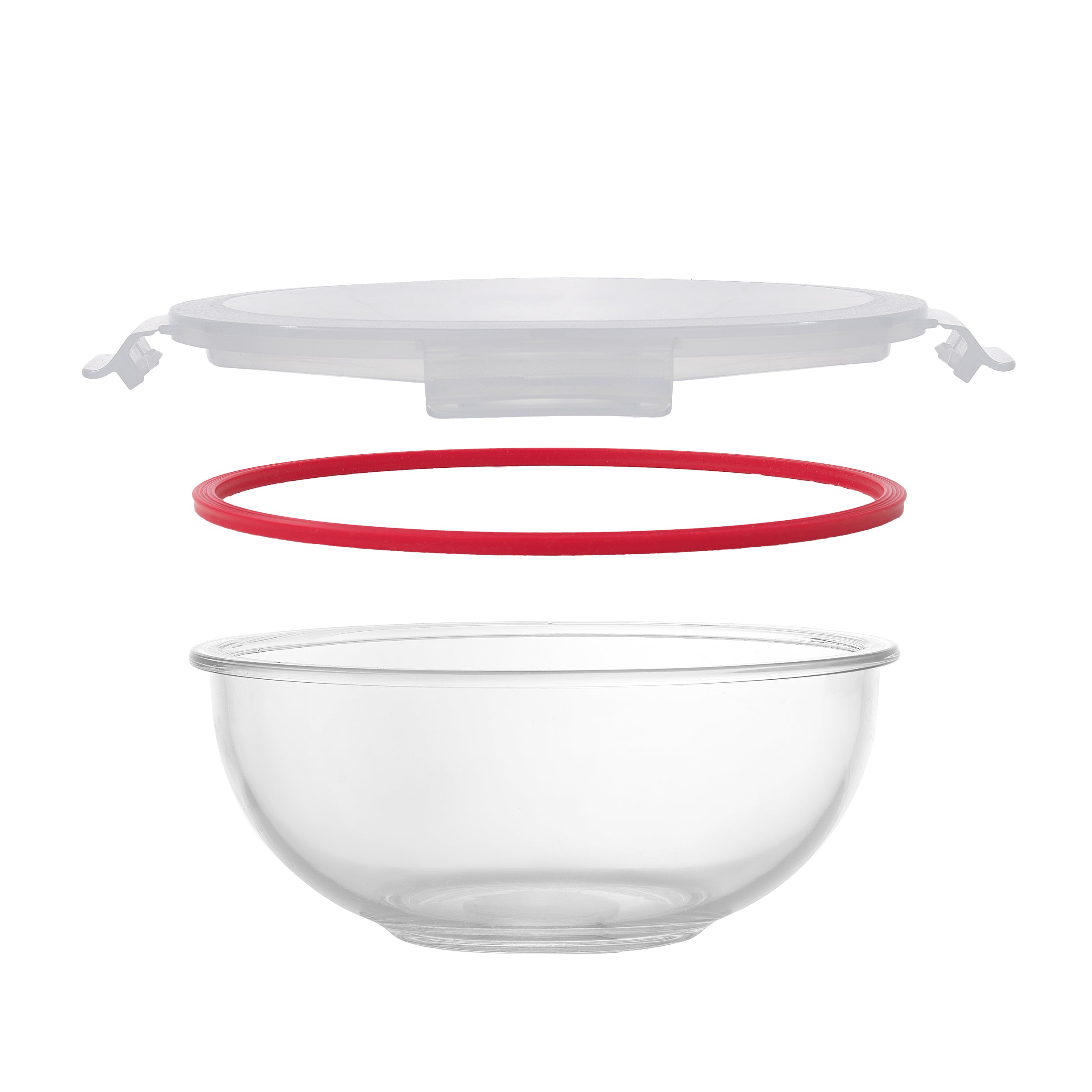 JoyFul 5 Borosilicate Glass Mixing Bowls With Red Lids